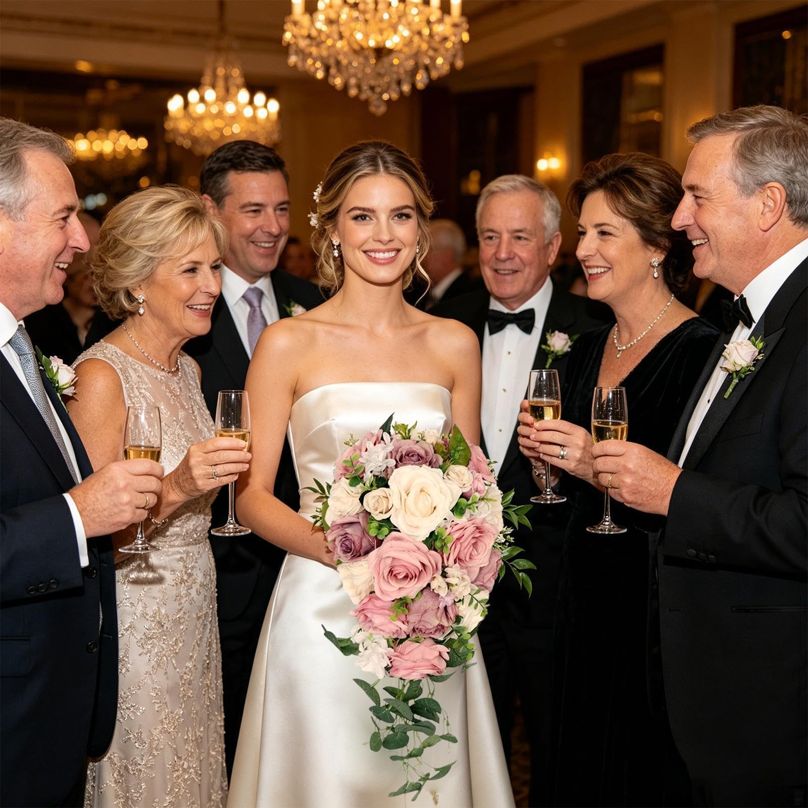 Generico Bouquet Nuziali per la Sposa Cascata Artificiale Realistica