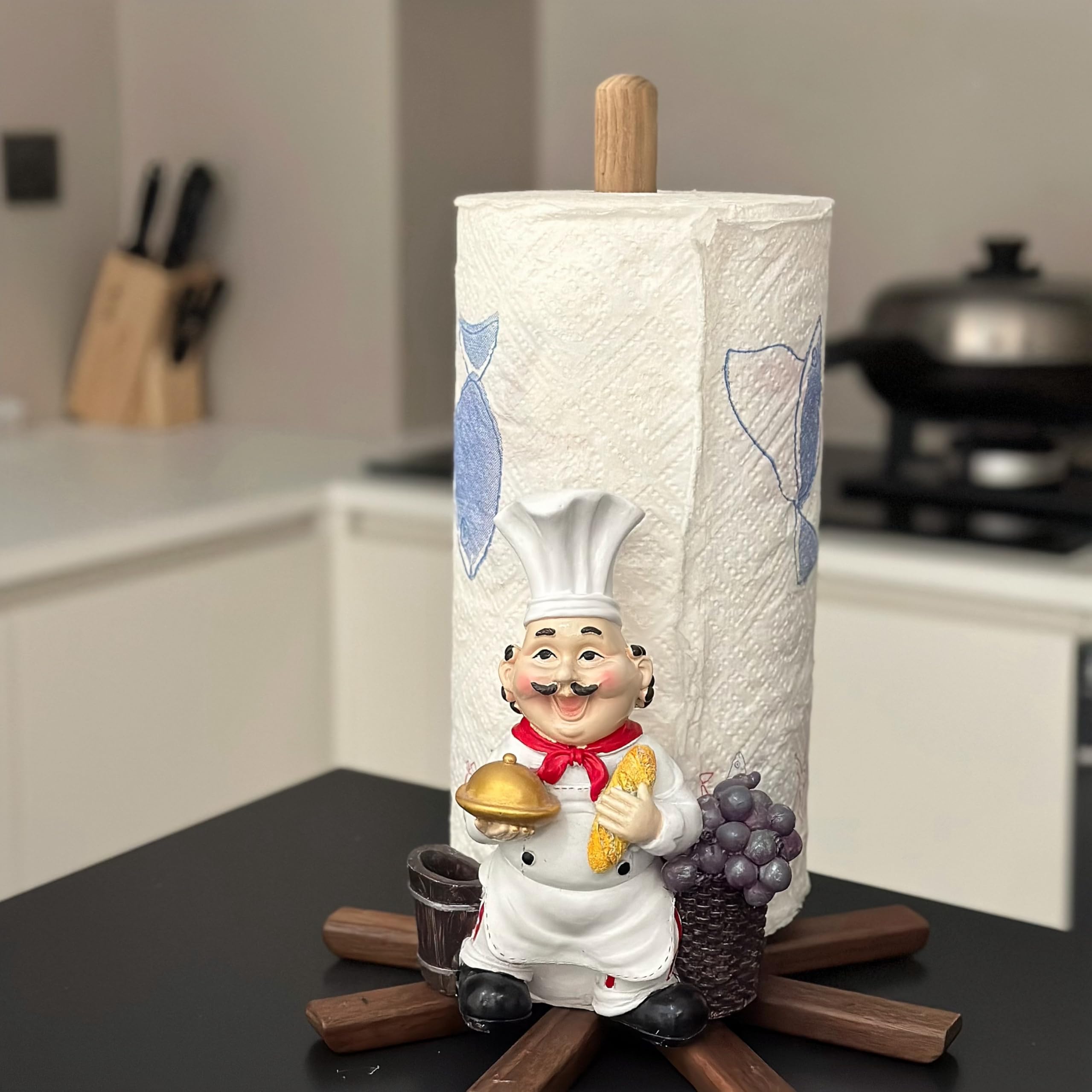 Kitchenthusiast Chef Paper Towel Holder,Cute Paper Towel Holder Chef Style Tissue Holder Made of Resin Used for Home Kitchen Decoration or Dining Room for Family Members