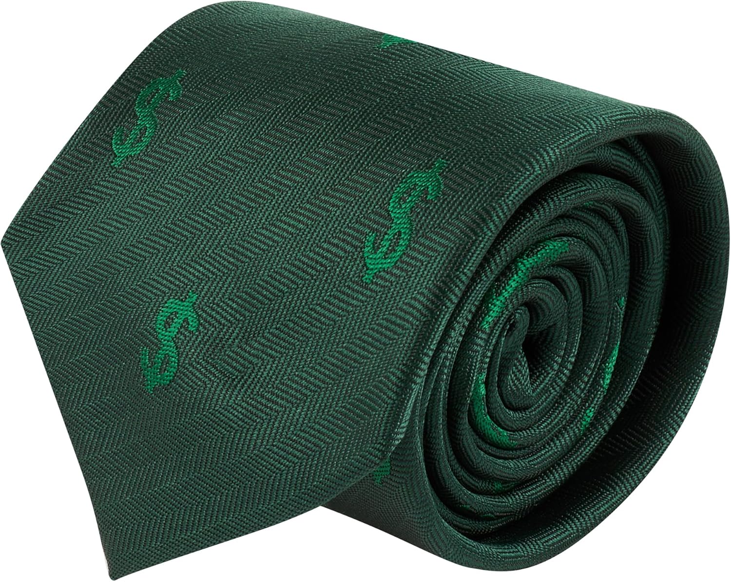 King & Priory Dollar Sign Dark Green Herringbone Embroidered Tie