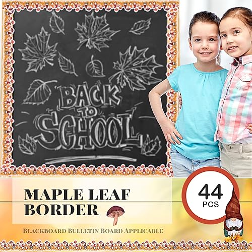 Miniatura 5 de 44 piezas de 50.5 pies para otoño y otoño, borde de hoja de arce para el día de Acción de Gracias, color naranja con 15 puntos de pegamento para el