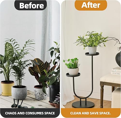 Miniatura 5 de Soporte para plantas para interiores, soporte de esquina de metal de 2 niveles de alto, estante de exhibición de flores al aire libre para ventana,