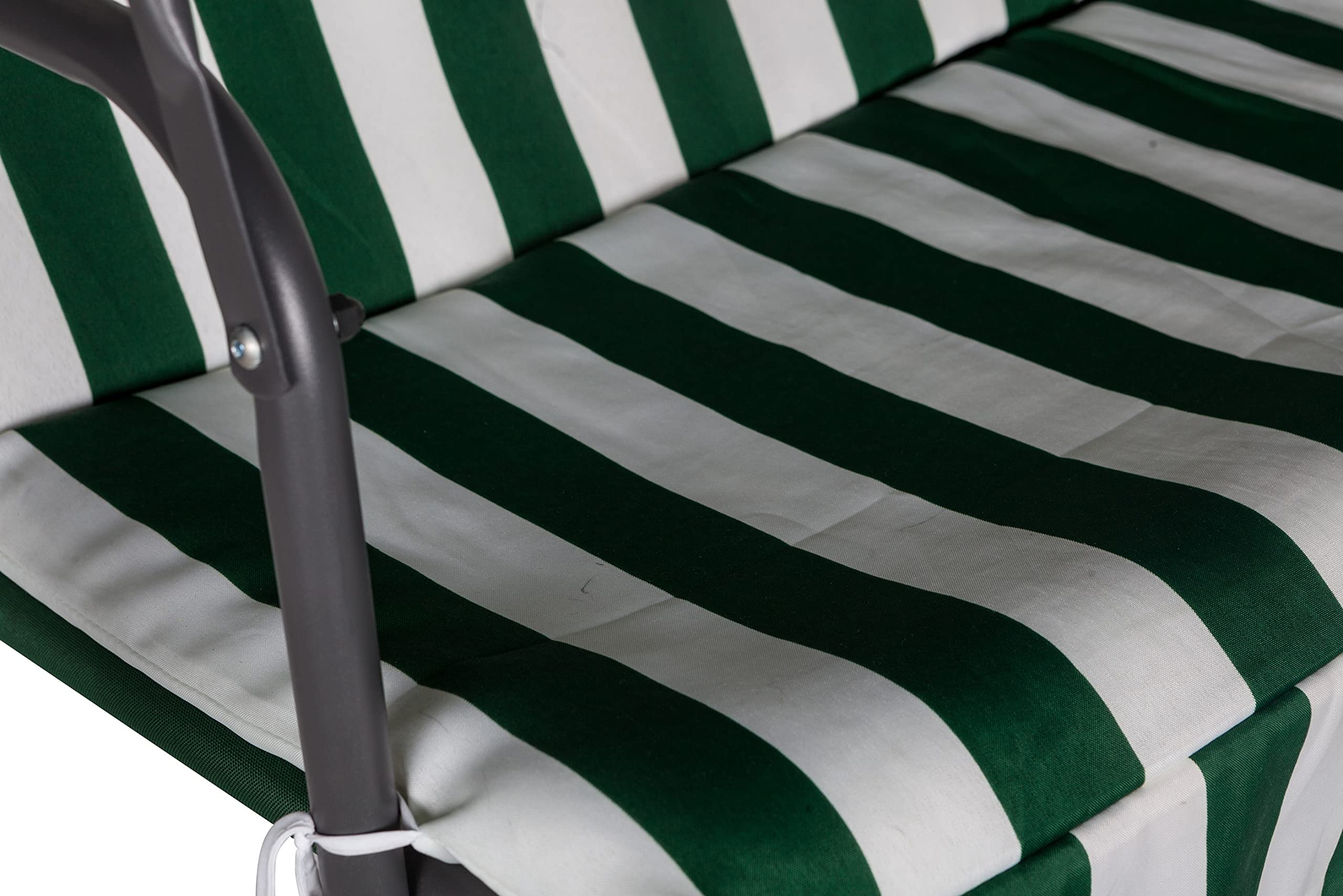 Dmora Dondolo da Giardino 3 posti con tettuccio e Cuscino, Colore Verde e Bianco, cm 180 x 110 x h165
