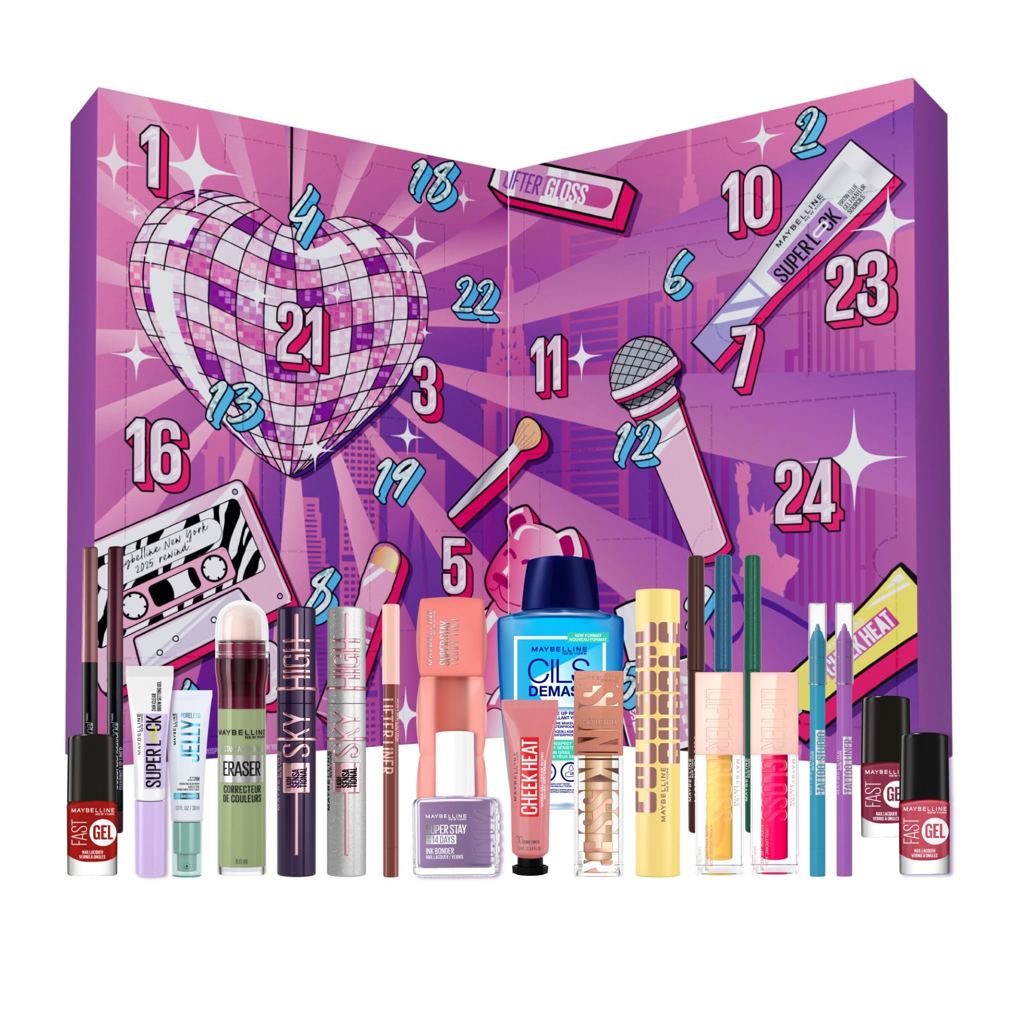 Maybelline New York – Calendrier de l'Avent 2025 – Coffret 24 Produits de Maquillage – Grand Format – Teint, Regard, Lèvres & Ongles