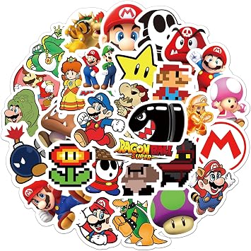 50pcs Mario Stickers for Kids, Cute Cartoon Waterproof Vinyl Decal for Teen Adult Girl Laptop, Travel Case, Phone, Bike, Water Bottle, Guitar, Computer, Skateboard