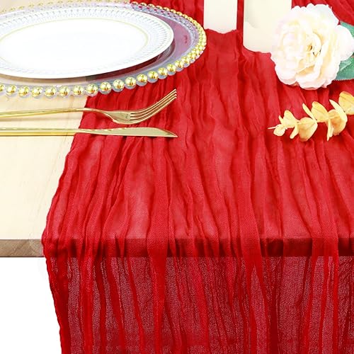 Miniatura 10 de PATYDEST Camino de mesa de gasa rosa intenso de 120 pulgadas de largo, camino de mesa de gasa bohemio, decoración de boda, camino de mesa de comedor