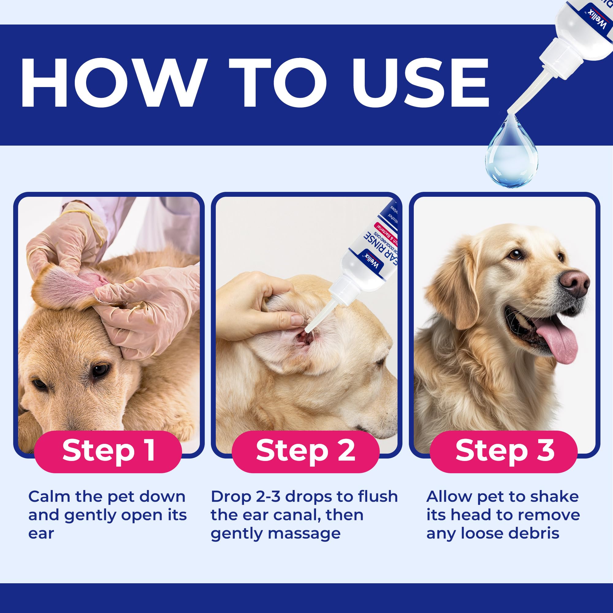 Wellix 120ml Ear Cleaner for Dog & Cat - Ear Infection Treatment Without Irritation - Dog Ear Wash for Itch Relief & Soothing Inflammation - Ear Wax, Powder and Odor Removal Drops - image 8