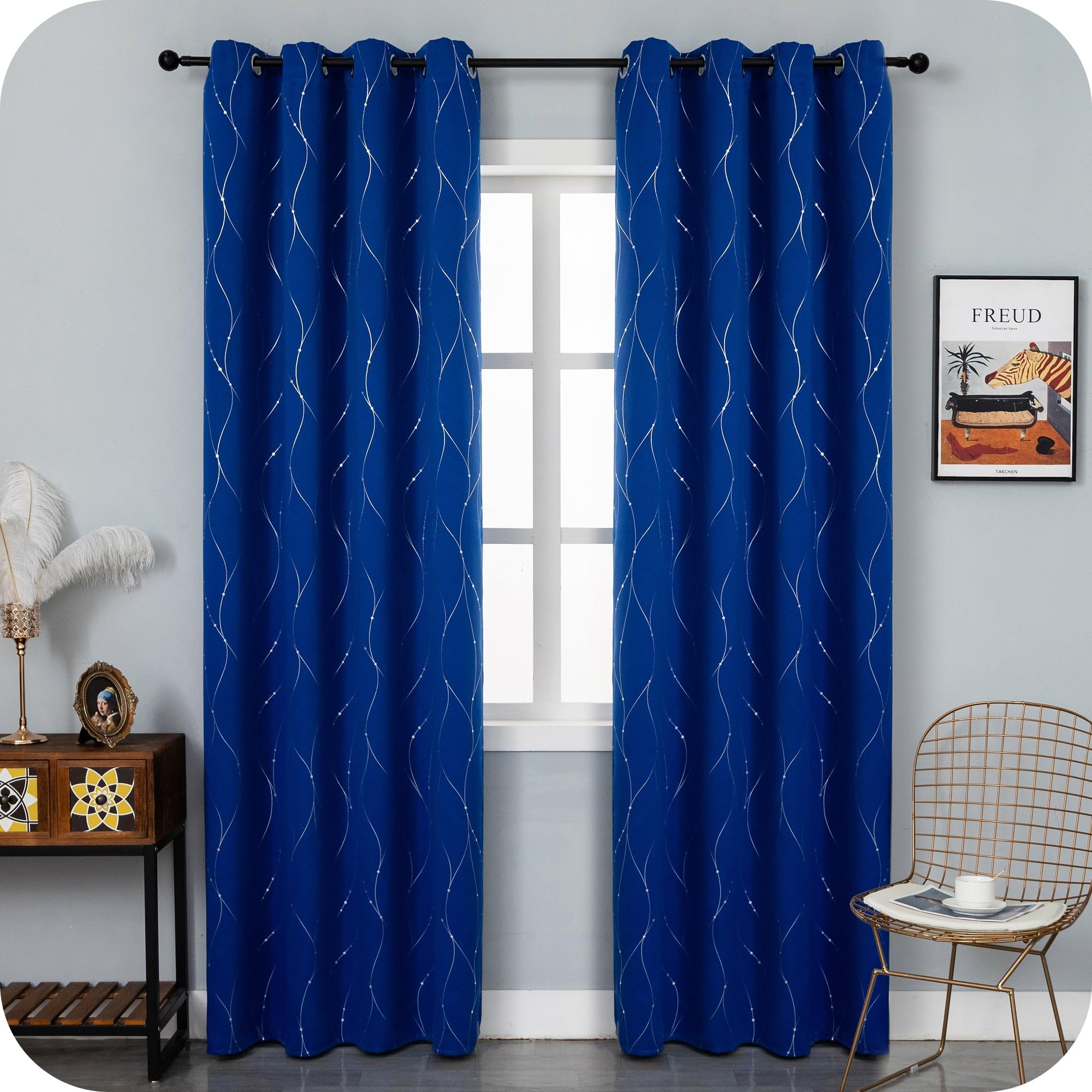 Rideaux occultants thermiques bleu électrique 140x235 cm motif tressé