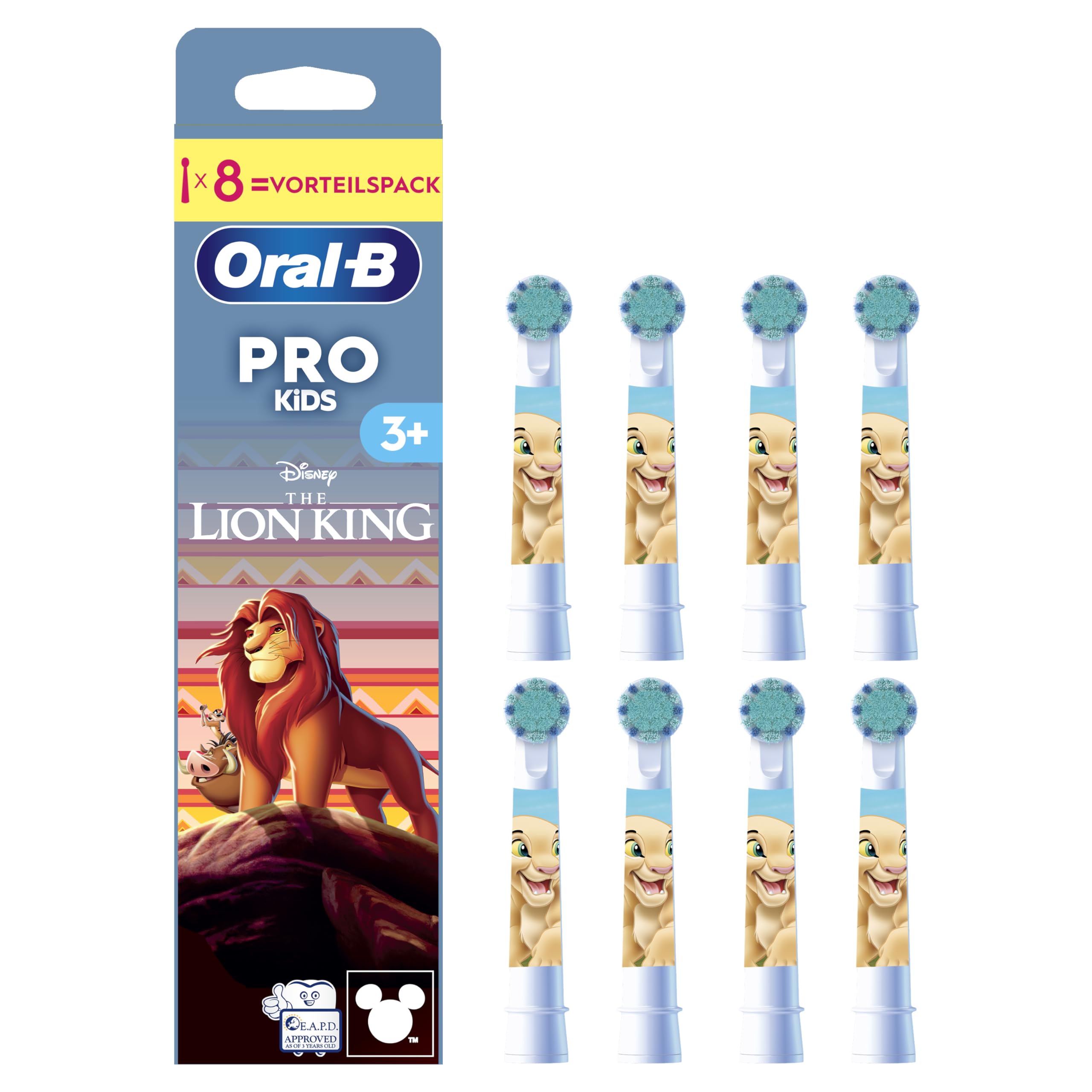Oral-B Aufsteckbürsten Pro Kids 3+ Disney König der Löwen, Weiß, 8 Stück | Original Zahnbürstenaufsatz für Elektrische Zahnbürste Kinder ab 3 Jahren, Zahnbürstenköpfe, Extra Weiche Borsten