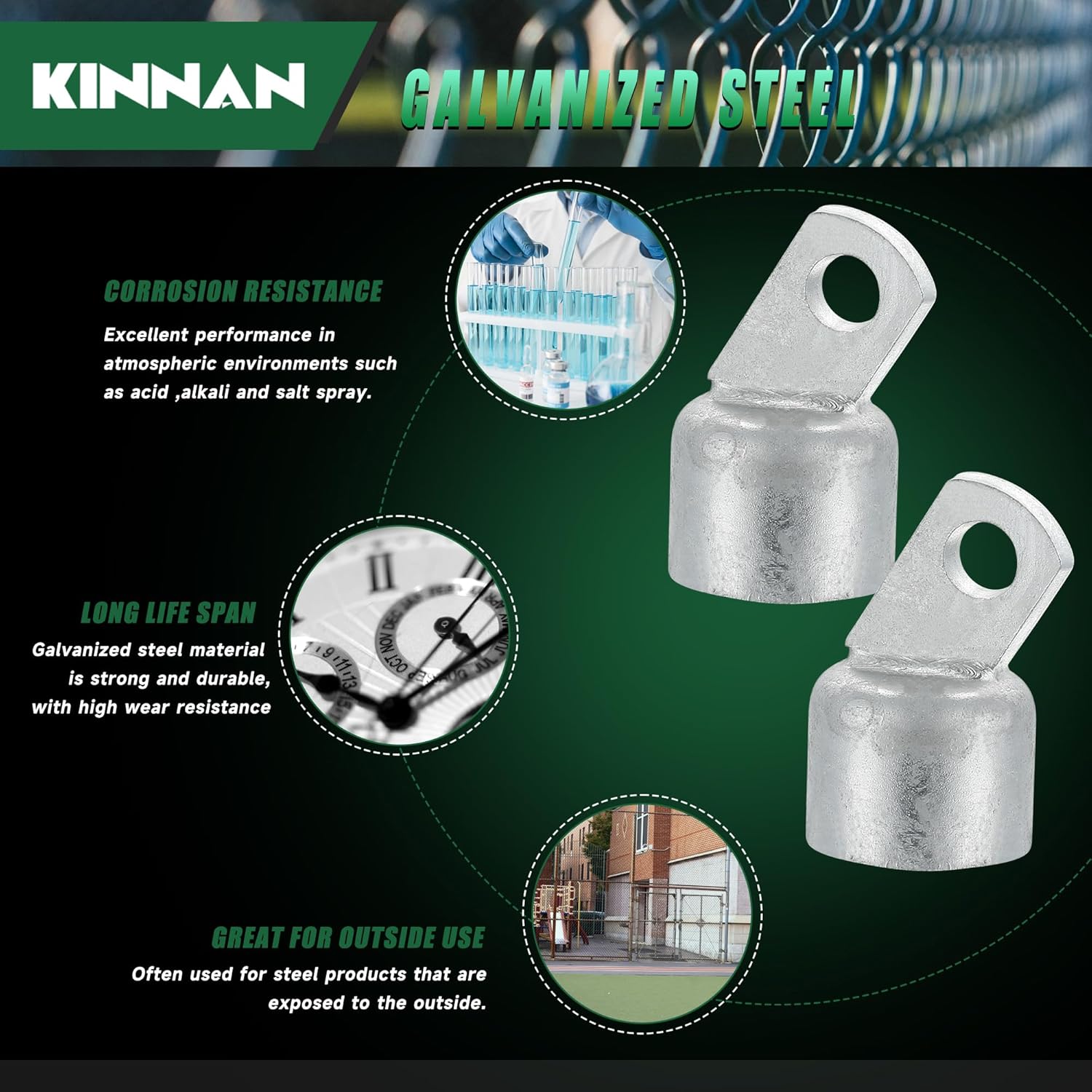 12 PCS 1-3/8" Chain Link Fence Rail End, 1-3/8 in Fence Post Connecting Cap,KINNAN Fence Top Rail End, for 1-3/8" OD Top Rail Pipe, Galvanized Steel