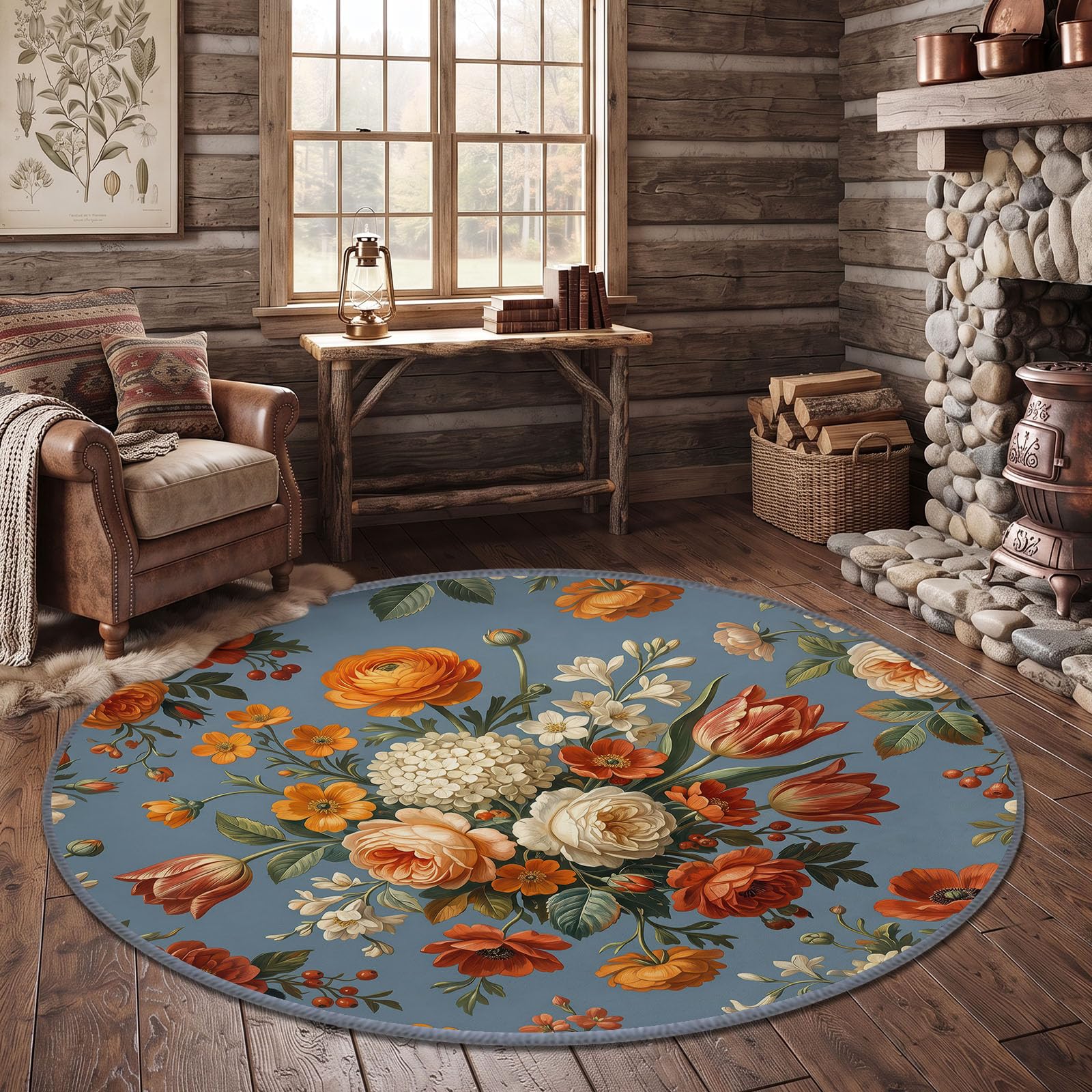 Vintage Antique Salon Okrągły Dywan 100 cm Można prać w pralce Dywan