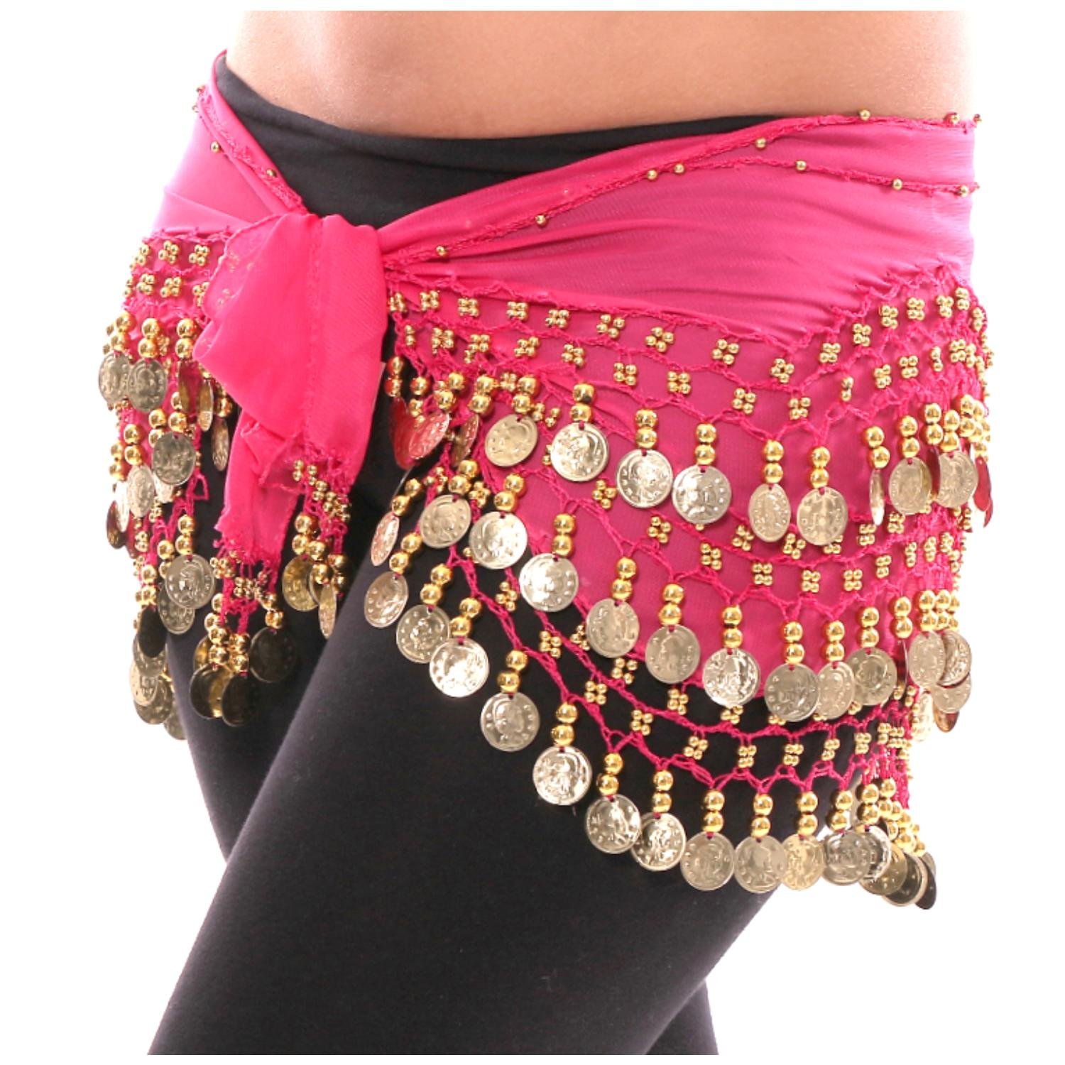 VRITRAZ Women's Chiffon Belly Dance Hip Scarf Waistband Belt Skirt Sequence Beads And Golded Coins