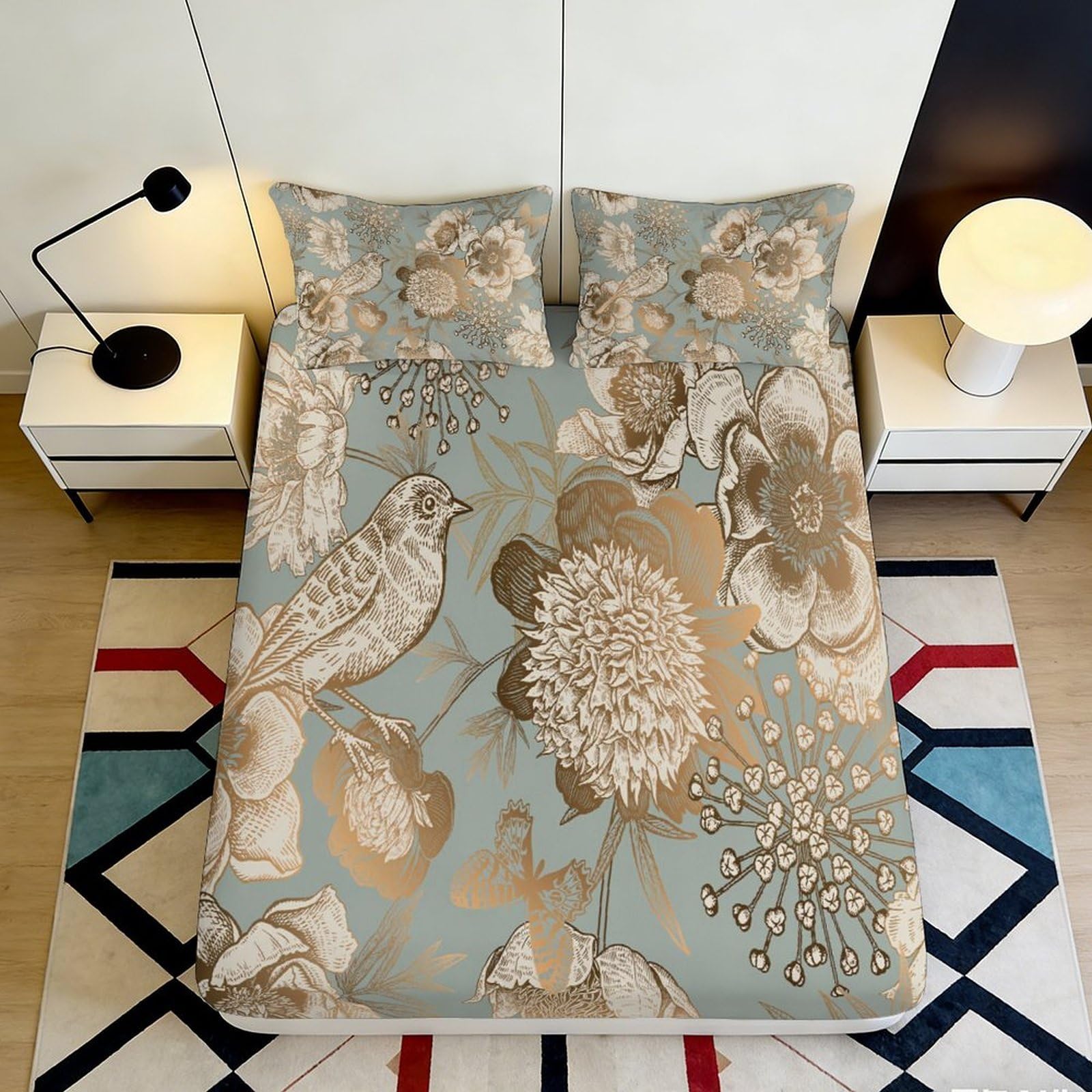 Jwndfkpvxzgl Style-8 3D Printed Vintage Floral Fitted Sheet Microfiber Soft Breathable Botanical Bed Cover For Bedroom Guest Room Decor 90X200x25cm