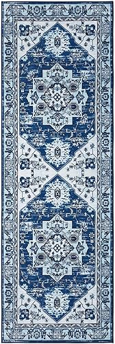 Miniatura 97 de COZYLOOM Alfombra de área de 2 x 6 pies, tribal, envejecida, para entrada, medallón vintage, alfombra para interiores, alfombra de pelo bajo, suave