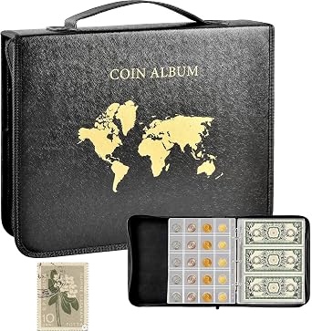 Coin Collection Book - Clear Currency Organizer | Pocket Collectors Album for Storing Coins, Archival Protection, Hobby Supplies, Souvenir Storage Binders, Portable New Year