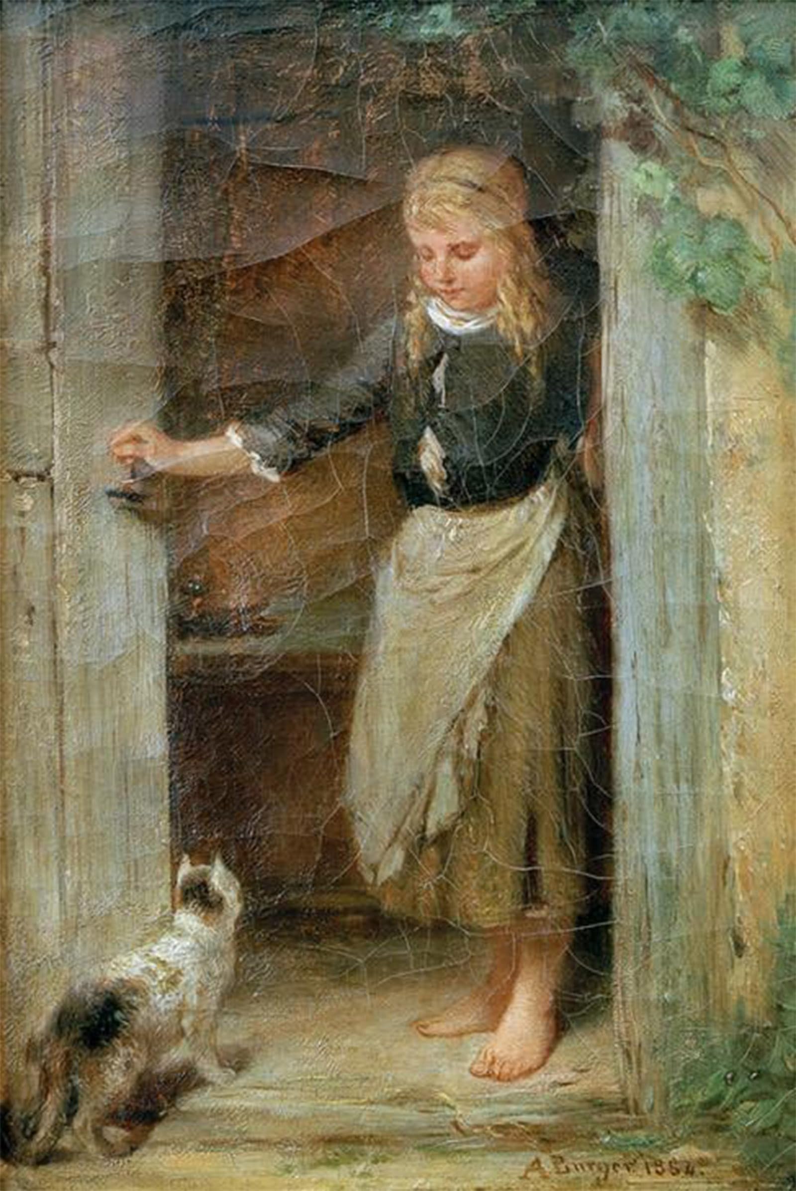 ARTXLXXBN Famous Art Print Poster Vintage Wall Art Girl with Cat by Anton Burger Canvas Art Poster for Home Decor 60x90cm