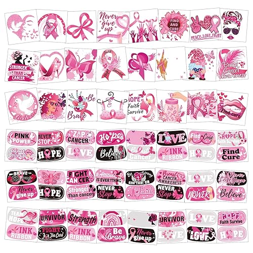 HOWAF 96 piezas de tatuajes de concientización sobre el cáncer de mama, tatuajes faciales, cinta rosa, impermeables, tatuajes temporales,