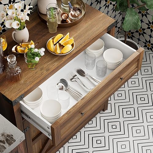 Miniatura 7 de JUMMICO Gabinete de barra de café, aparador de cocina de granja, gabinete de buffet con cajón y estante ajustable para puerta de granero de