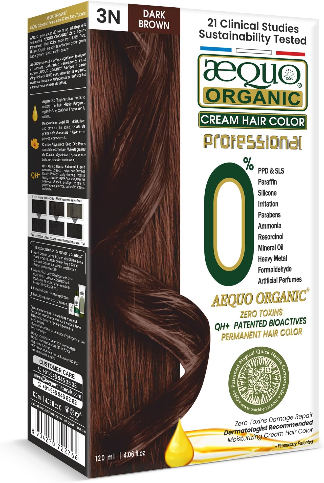 byPurenaturals Aequo Organic Cream Salon Pack Hair Colour 3N Dark Brown for Men and Women,120 ML| 100% Grey Coverage| PPD & Ammonia Free
