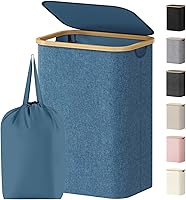 Vista 27 de Lifewit Cesta de lavandería de 80 litros con tapa, cestas de ropa para lavandería con asas de bambú y una bolsa de lavandería extraíble, cesta