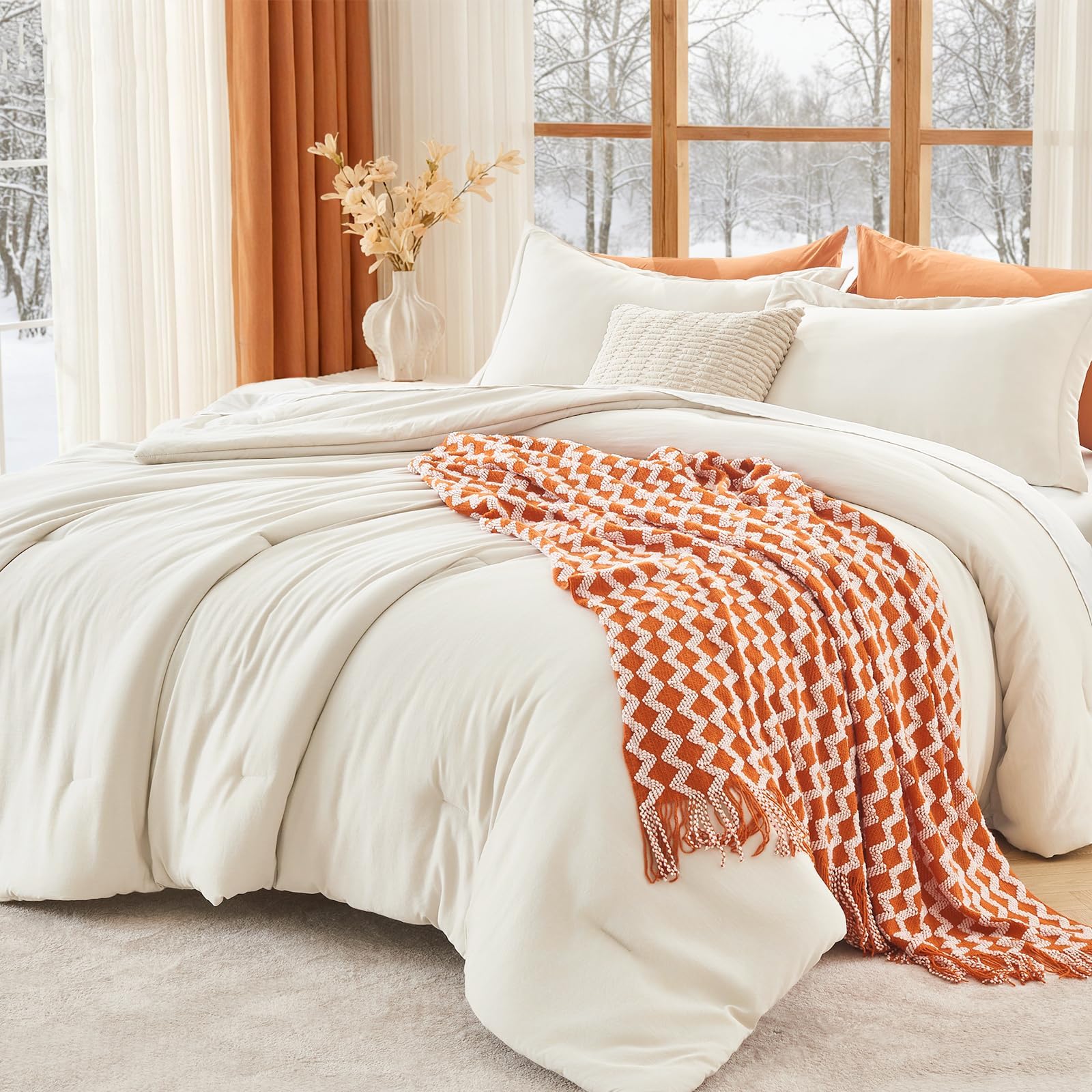 Full Comforter Sets, All Season Ultra Soft Down Alternative Bedding - 3 Piece Lightweight Bed Set Includes 1 Comforter (82"x86") and 2 Pillow Shams (20"x26"), Ivory
