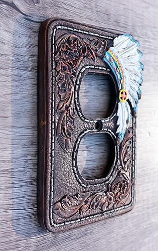 Miniatura 7 de Ebros Gift Juego de 2 tocados tribales indios nativos americanos de piel sintética del suroeste con placas eléctricas de pared de desplazamiento de