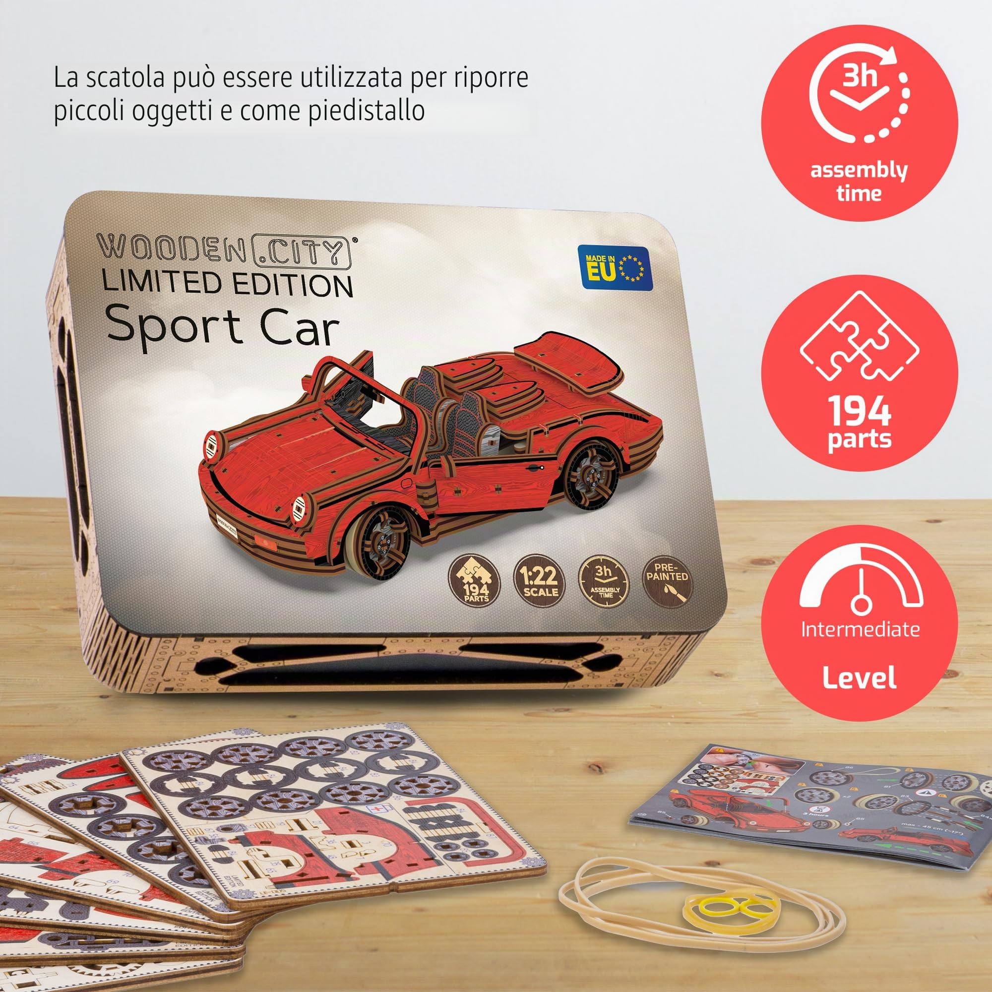 Wooden.City Vintage Cars Sport Car Edizione Limitata - Kit Di Modelli 3D in Legno Fai-Da-Te Per Adulti Per Costruire Automobili - Puzzle 3D in Legno Per Adulti Rompicapo Per Adolescenti - 194 Parti
