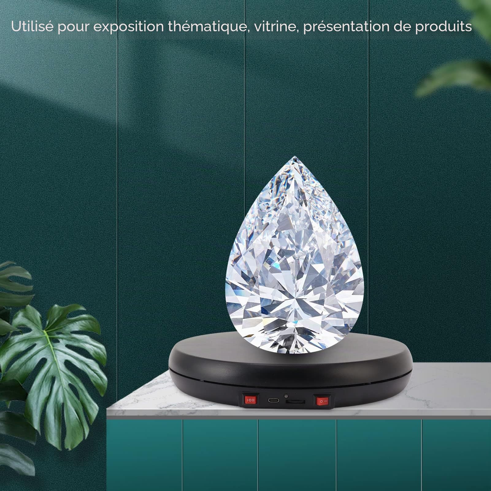 Plateau Tournant Electrique, Présentoir Rotatif, Table D'affichage, Lumière LED 25 x 4 Cm 20 Kg Capacité, Présentoir De Plateau Tournant pour Bijoux, pour l'exposition thématique, la vitrine (Noir)