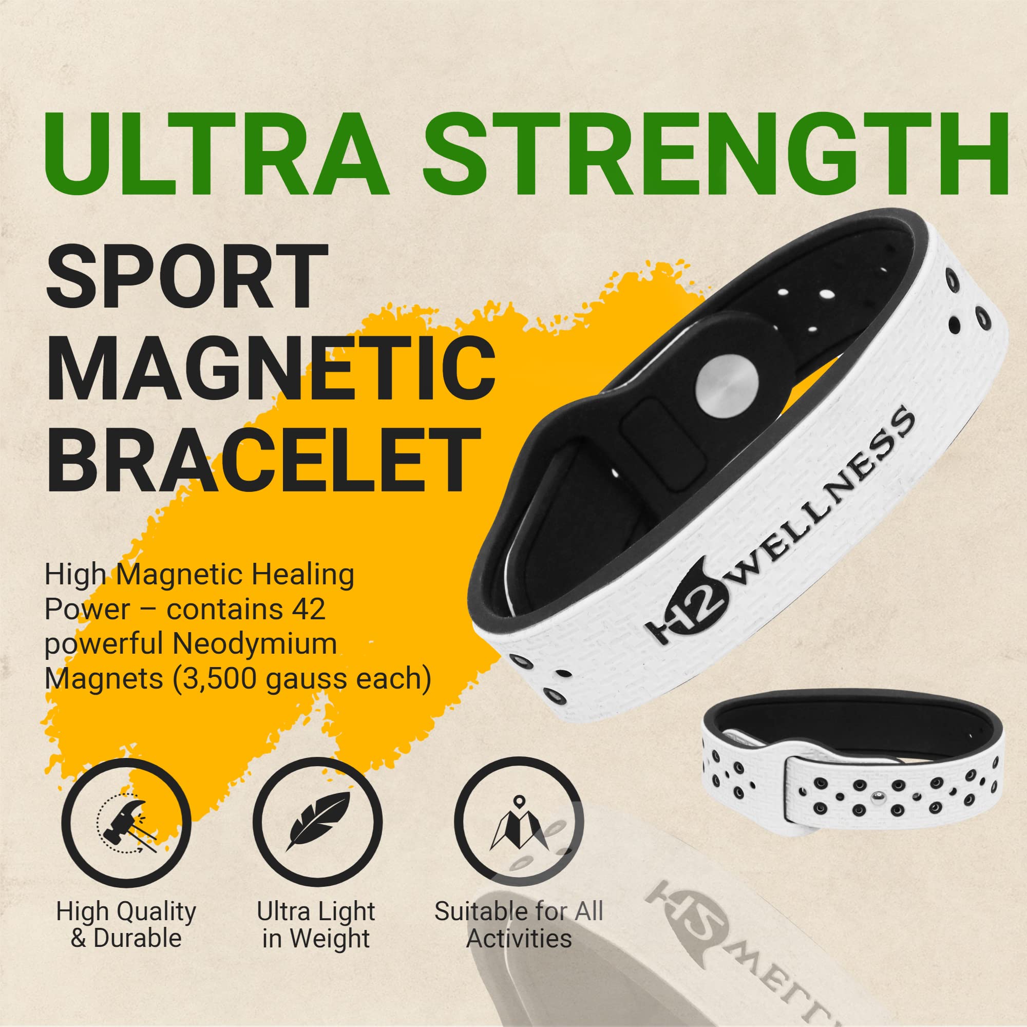 Bracelet thérapeutique magnétique super résistant, imperméable, respirant, confortable, réglable, infusé avec titane et cuivre