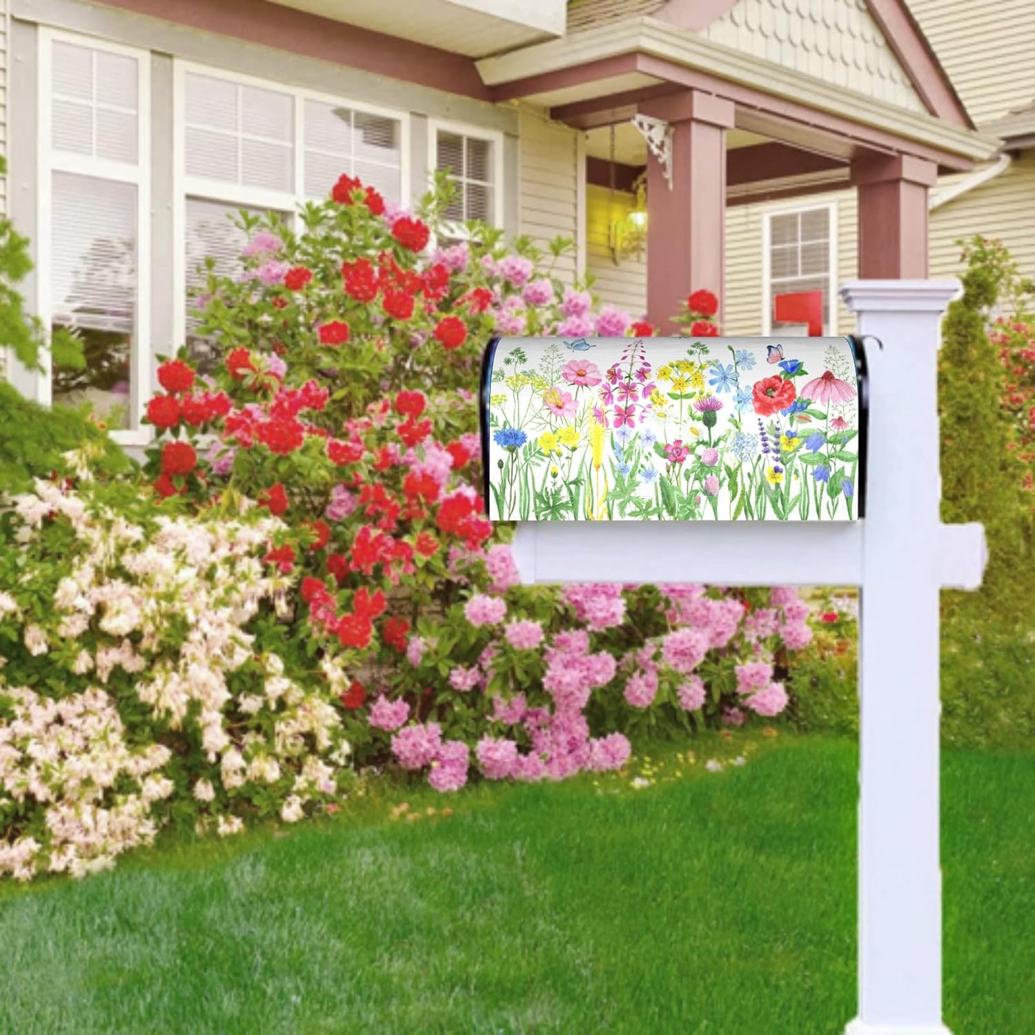 Spring Flowers Watercolor Butterfly & Flowers Magnetic Mailbox Covers - Summer Floral Large Post Letter Box Covers - Garden Yard Home Decor for Outside - 21" x18