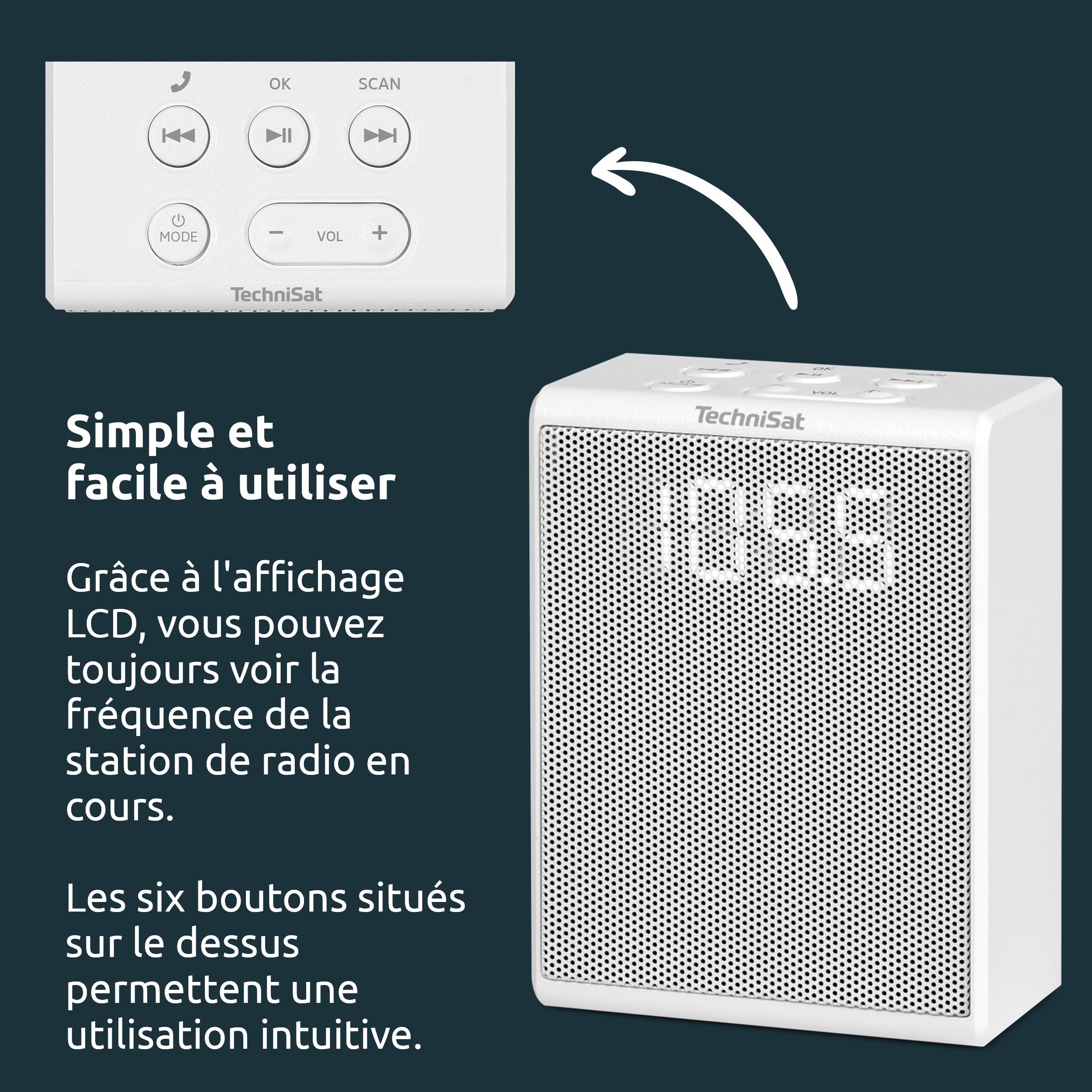TechniSat Viola Radio Prise Murale – Radio FM Compact à Brancher (Bluetooth, Kit Mains Libres, Boutons de contrôle Direct, 30 présélections, Haut-Parleur Mono 1,5 W) Blanc | Bluetooth, mains libres, boutons de contrôle rapproché, 30 mémoires favoris, haut