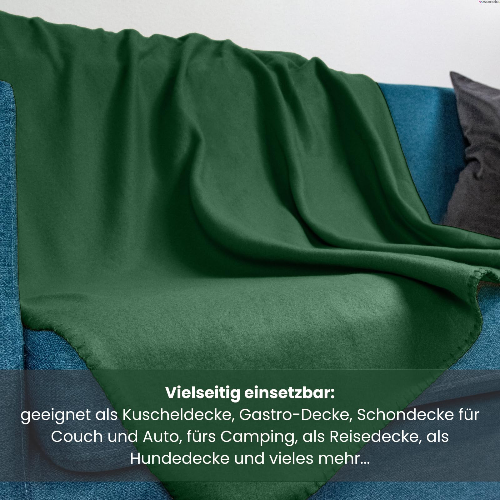 wometo Lot de 10 couvertures polaires oekoTex - 130 x 160 cm - Poids : environ 400 g - Avec bordure anti-boulochage et bordure - Vert foncé