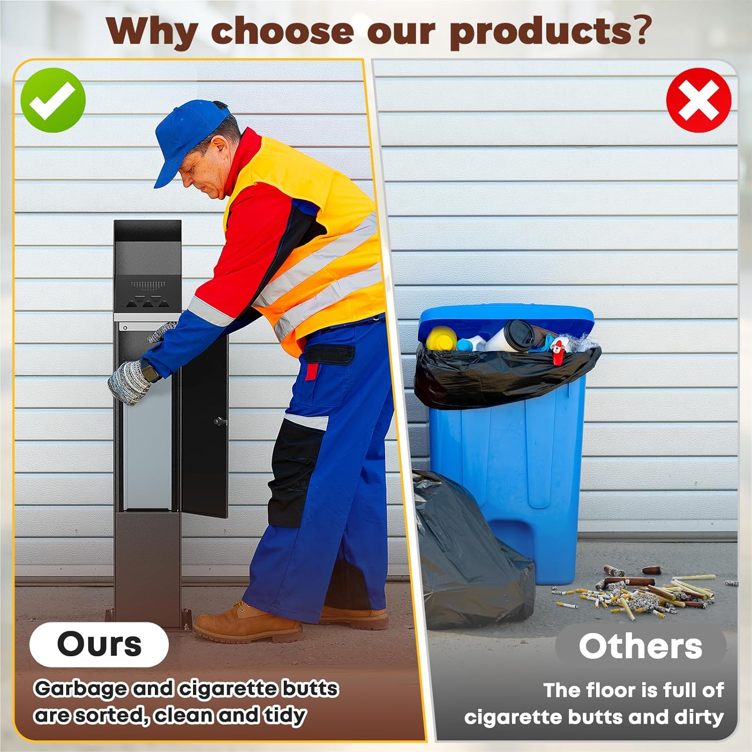 Standing Cigarette Butt Disposal Outdoor, Receptacle,Ashtray,Bin,Fireproof, Prevention of Waterlogging, Corrosion Resistant, Smokeless, Suitable for Indoor, Offices,Smoking Areas.Black