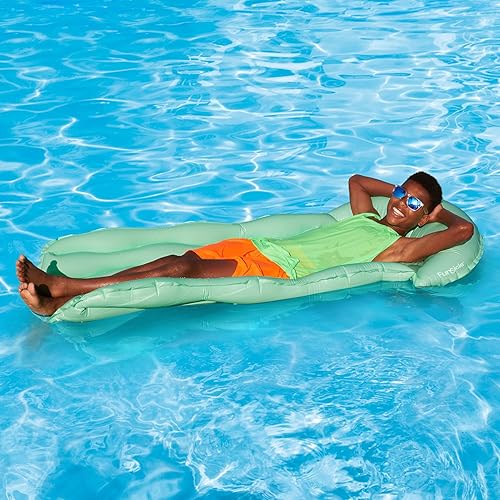 Vista 2 de Funsicle Alfombrilla inflable Simple Zzzz de 6 pies con cómodo reposacabezas verde azulado