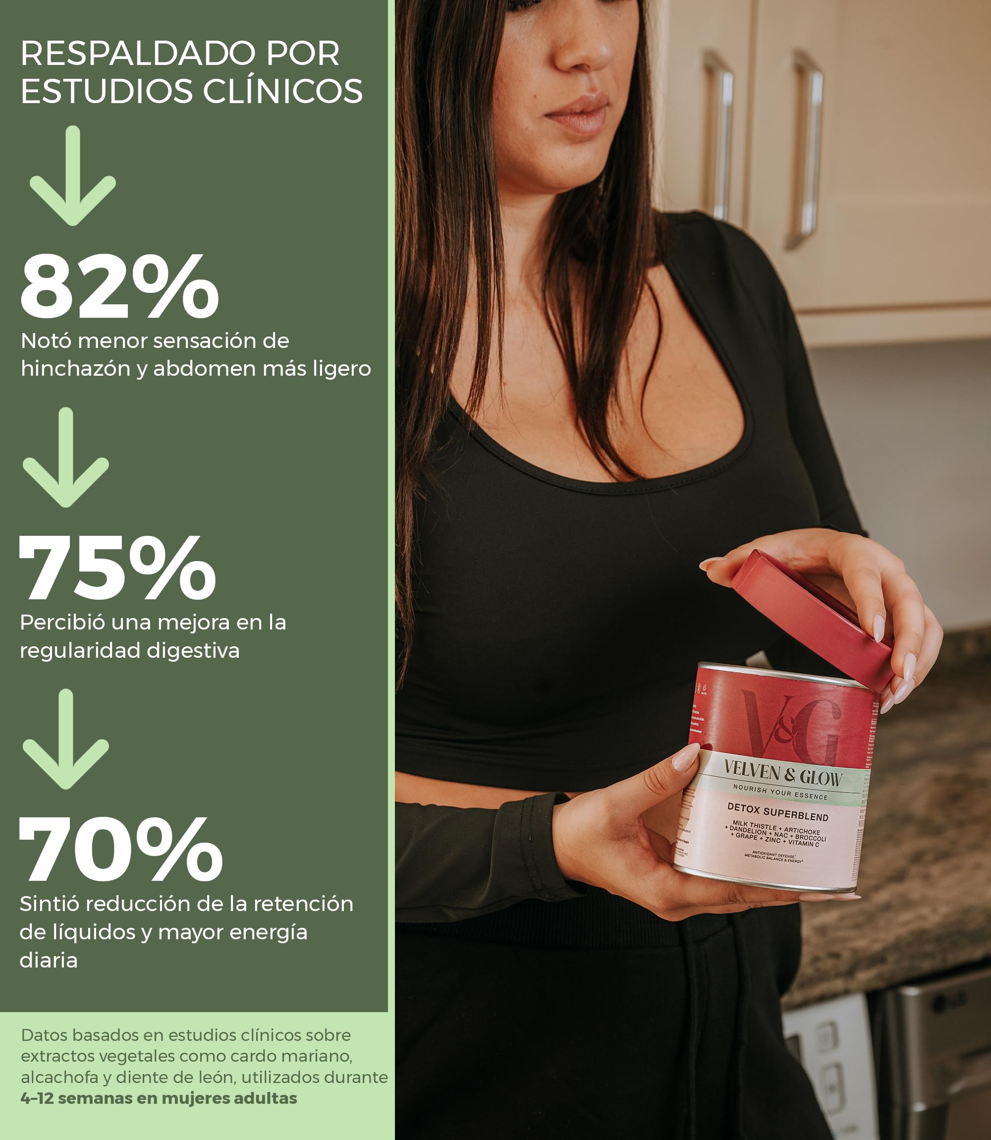 Cardo Mariano Alcachofa y Diente de Leon + Cola de Caballo Liver Detox Complex Drenante Apoyo Retencion Liquidos Abdomen y Piernas Mujer Higado Digestion 135g 1 Mes Polvo Sabor Naranja | Velven & Glow