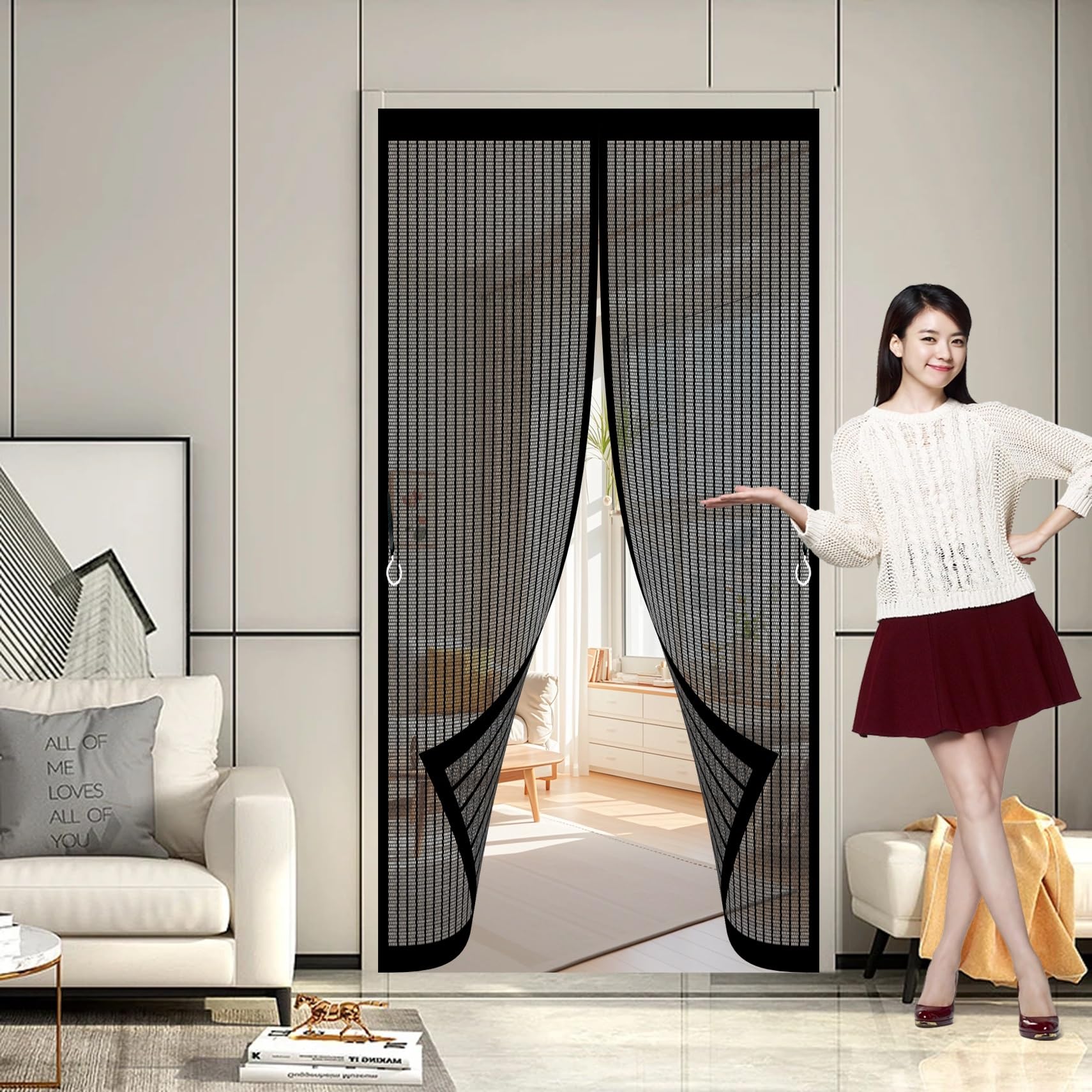 Moustiquaire aimantée porte 91 x 124 cm noire pour entrée et balcon