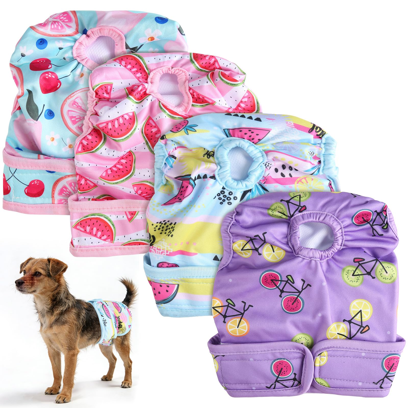 4 Pack Reusable Dog Nappies Female, Super Absorbent Reusable Dog Diapers, Comfortable Period Pants for Dogs Adjustable, Washable Nappies for Dogs for Small Medium Large Incontinence Dog