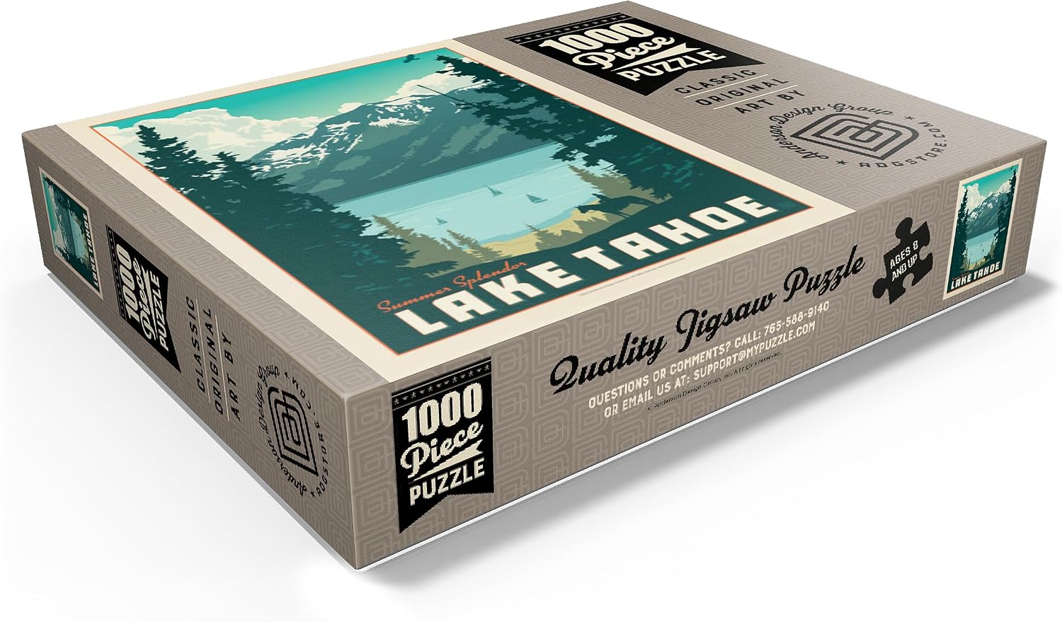 MyPuzzle Lake Tahoe: Tahoe Summer, Vintage Poster - Premium 1000 Piece Jigsaw Puzzle for Adults