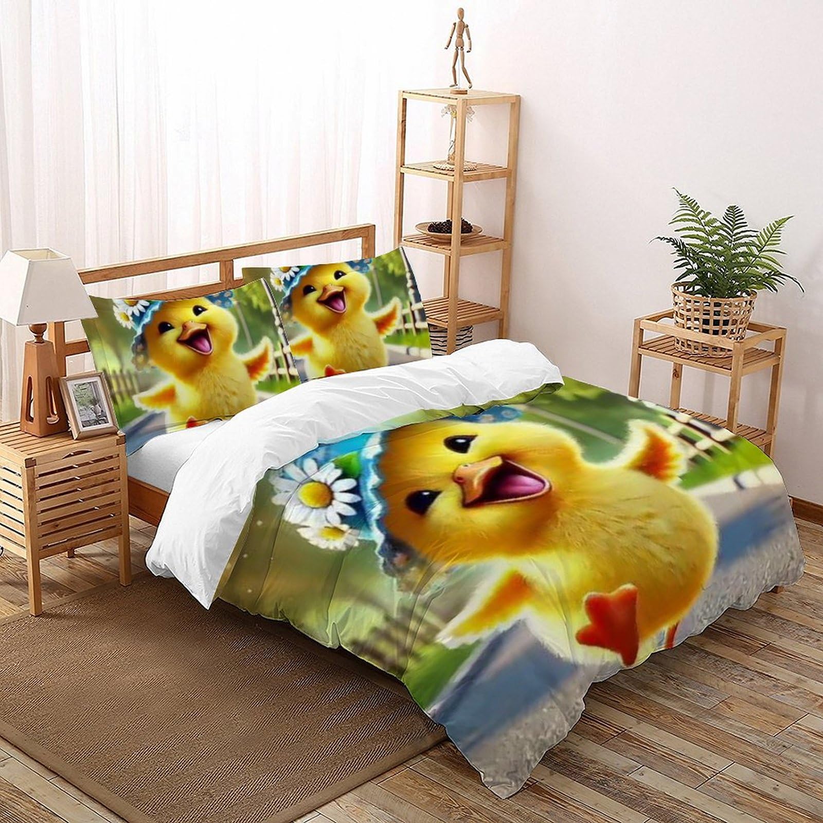 Housse de couette double 200x200cm imprimé 3D animaux avec taies d'oreiller garçon