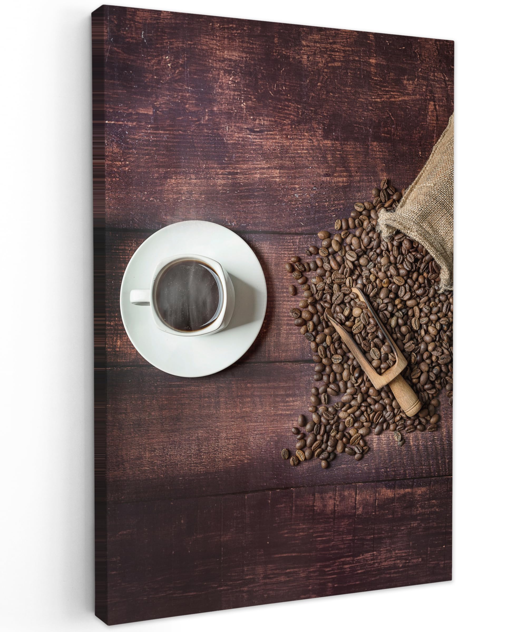 MuchoWow© Canvas Wall Art 24"x35" / 60x90 cm Decor Hanging Pictures for Living Room Canvus Artwork Deco Walls Coffee - Coffee beans - Kitchen - Wood - Bag — image 1