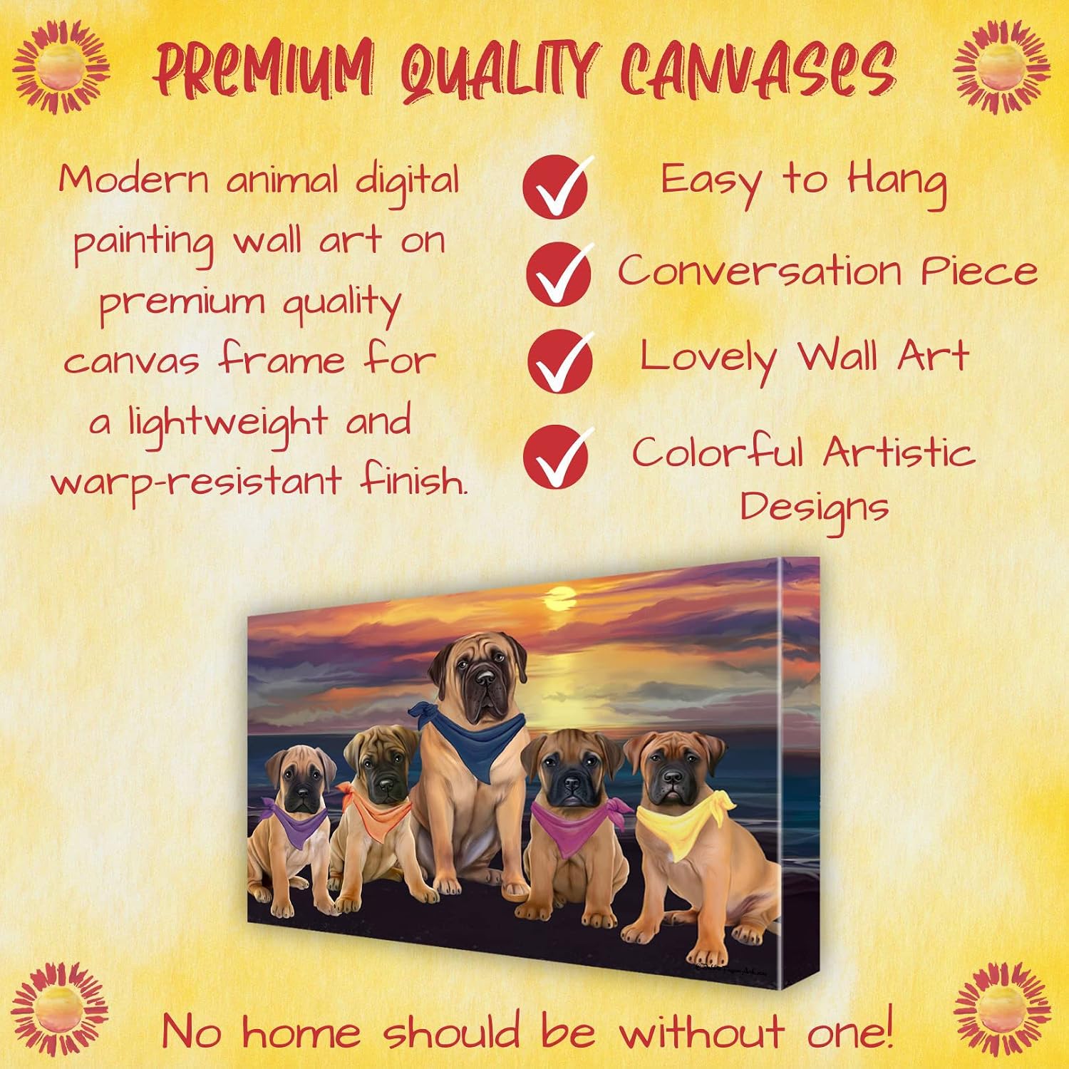Doggie of the Day Family Sunset Bullmastiff Dogs Canvas Wall Art - Premium Quality Ready to Hang Room Decor Wall Art Canvas - Unique Animal Printed Digital Painting for Decoration, 8"x10"