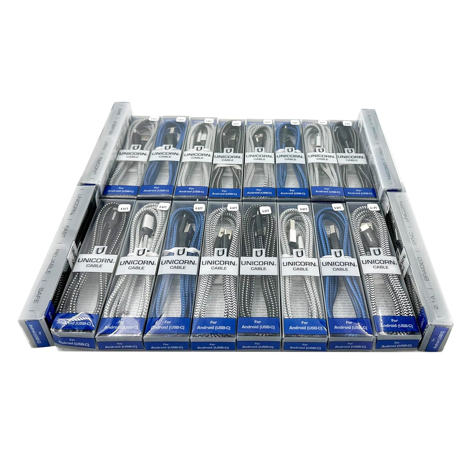 (50-Pack) USB to USB Type-C Cables 2M or 6.6 Feet – up to 2A Charging Braided Cables for iPhone 15+ & Android Phones Bulk Lot for Retailers & Wholesale