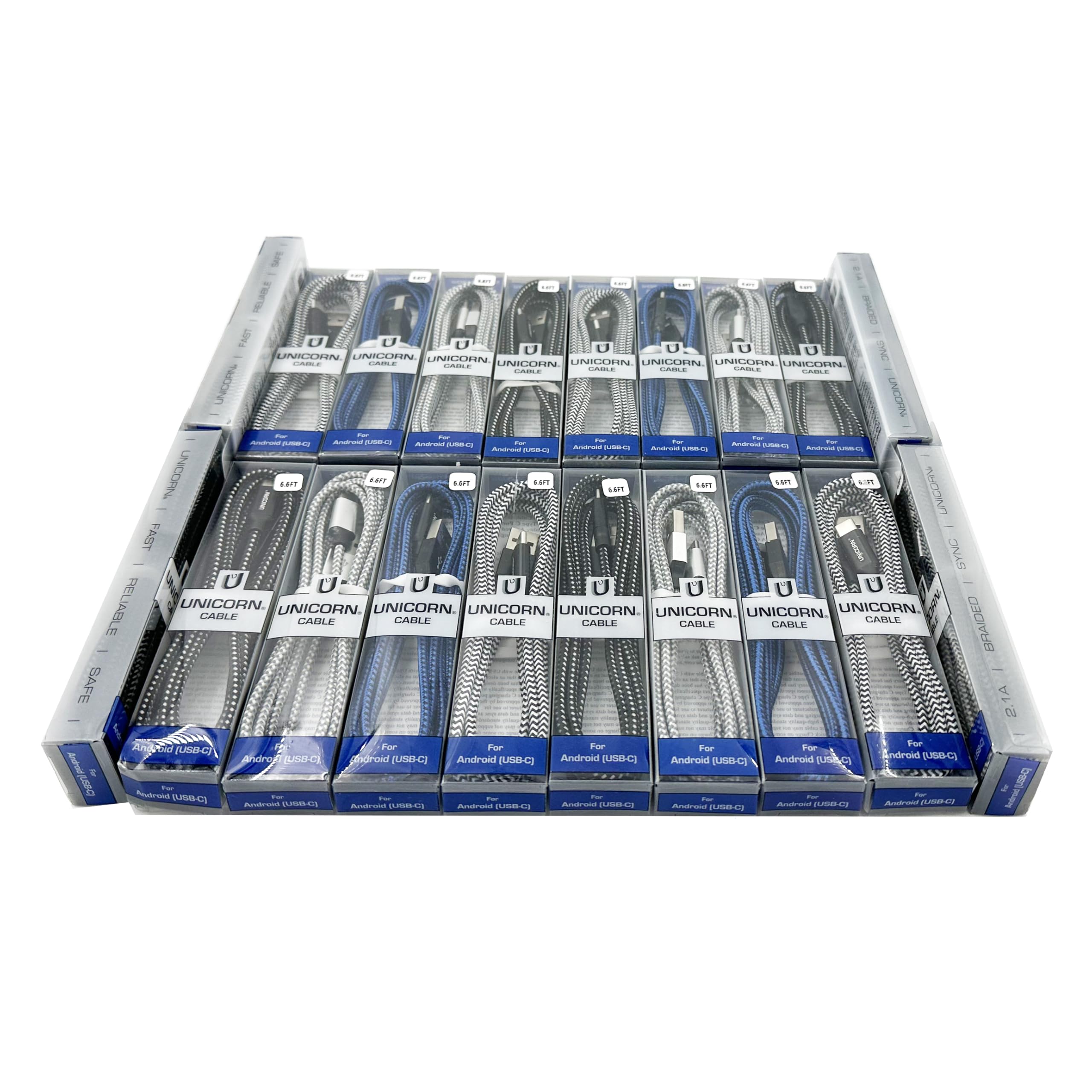 Unicorn Trade 25 Packs Jumbo 2m/6ft USB Type C Cables for Android Phones, Tablets, Headphones, Standard USB to USB-C Braided Charging Cable Wholesale