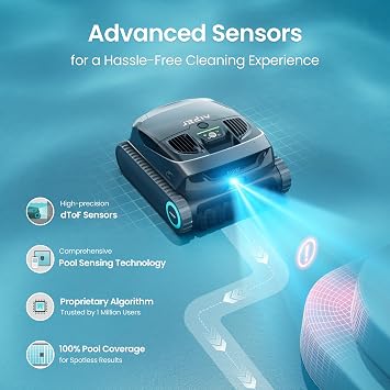 AIPER Cordless Robotic Pool Cleaner, Black & Silver | 6600GPH Powerful Suction, 3m MicroMesh Filter, Wireless Charging Dock, Floor/Wall/Waterline Cleaning, 185 Mins Runtime