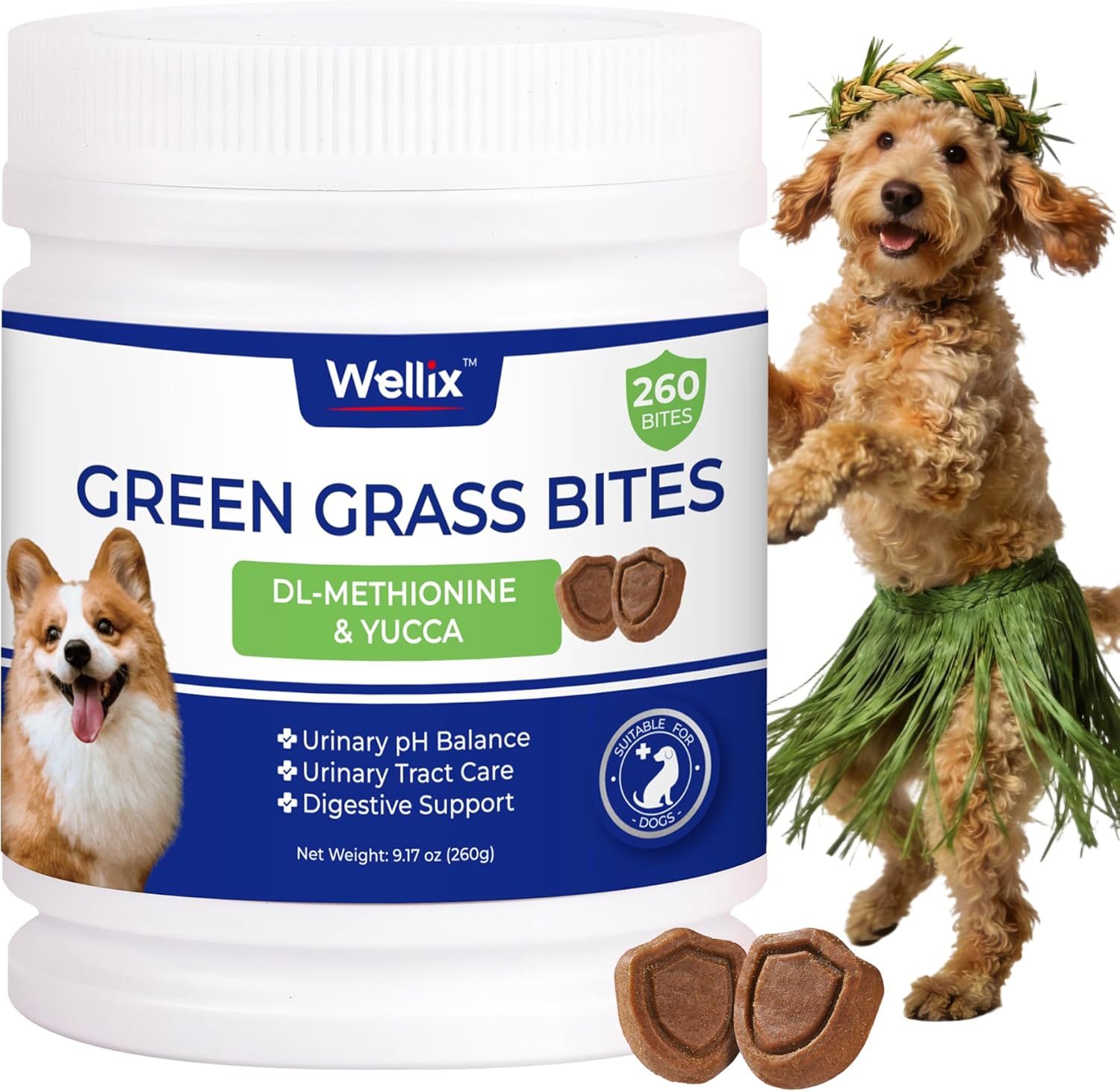 260 Bites Green Grass Bites for Dogs – Grass Savers for Dog Urine, Green Lawn Chews with Crabberry & Probiotic & Digestive Enzymes for Urinary Tract & Bladder – Chicken Flavor