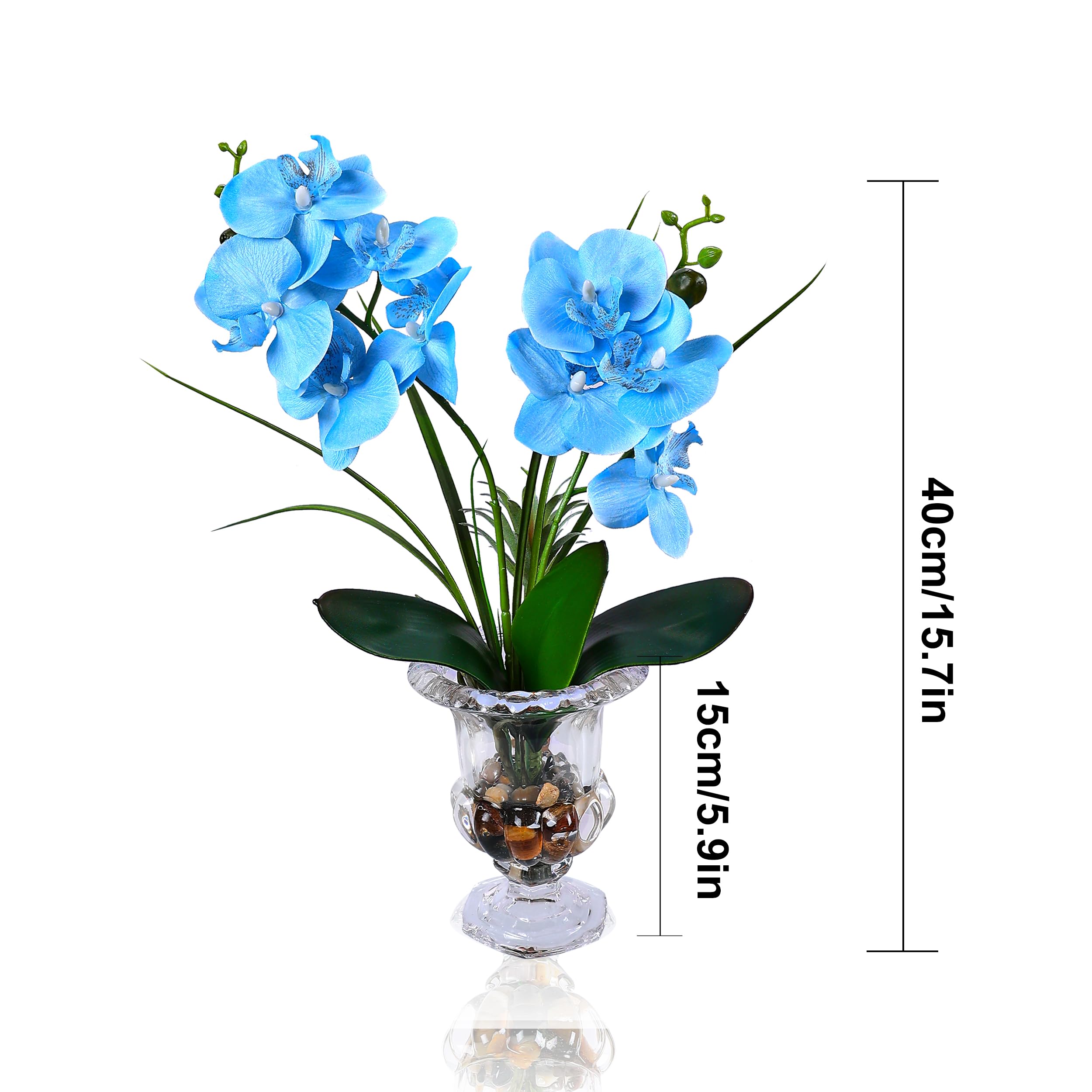 Alyphyly Artificial Flower Bonsai with Wine Glass Vase Vivid Orchid Flowers Arrangement Phalaenopsis Flowers Pot for Home Office Décor Table Centerpiece House Decorations(Glass Vase/Blue Orchid) - Image 2