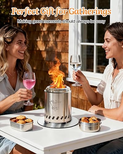 Miniatura 32 de YEFU Fogata de mesa de 9.7 x 7.1 pulgadas, estufa de campamento de bajo humo para exteriores y patio, alimentada por pellets o madera, fogata de Azul