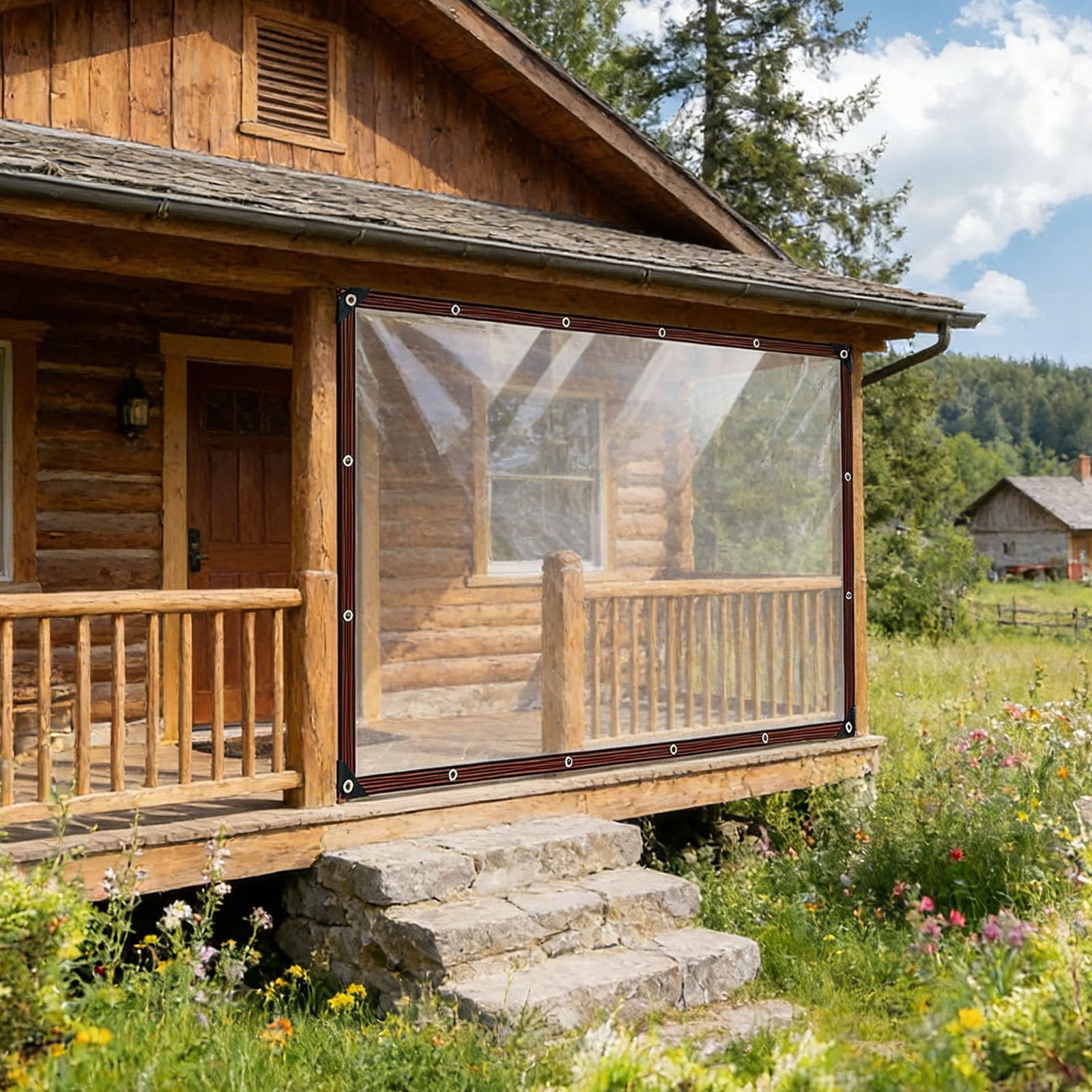 Bâche Transparente 250 x 440 cm Bâche avec Œillets - Anti UV - Toile de Protection de Recouvrement avec Corde, Auvent Pliable pour Extérieur Meubles de Jardin Tente, Couleur Transparente