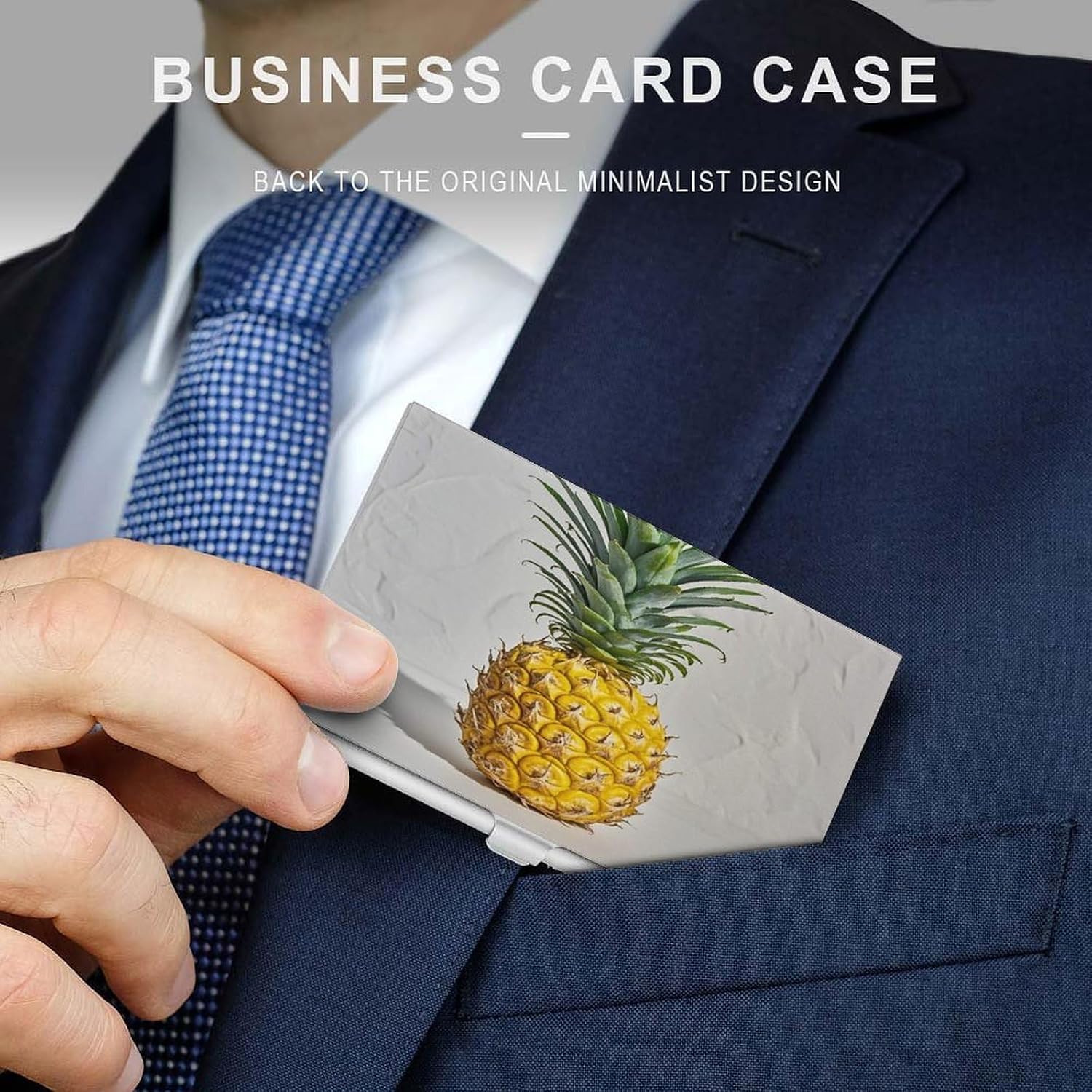 Yellow Pineapple Business Card Holder Pocket Metal Case Gift Business Cards Holders Large Capacity Business Card Cases for Men & Women