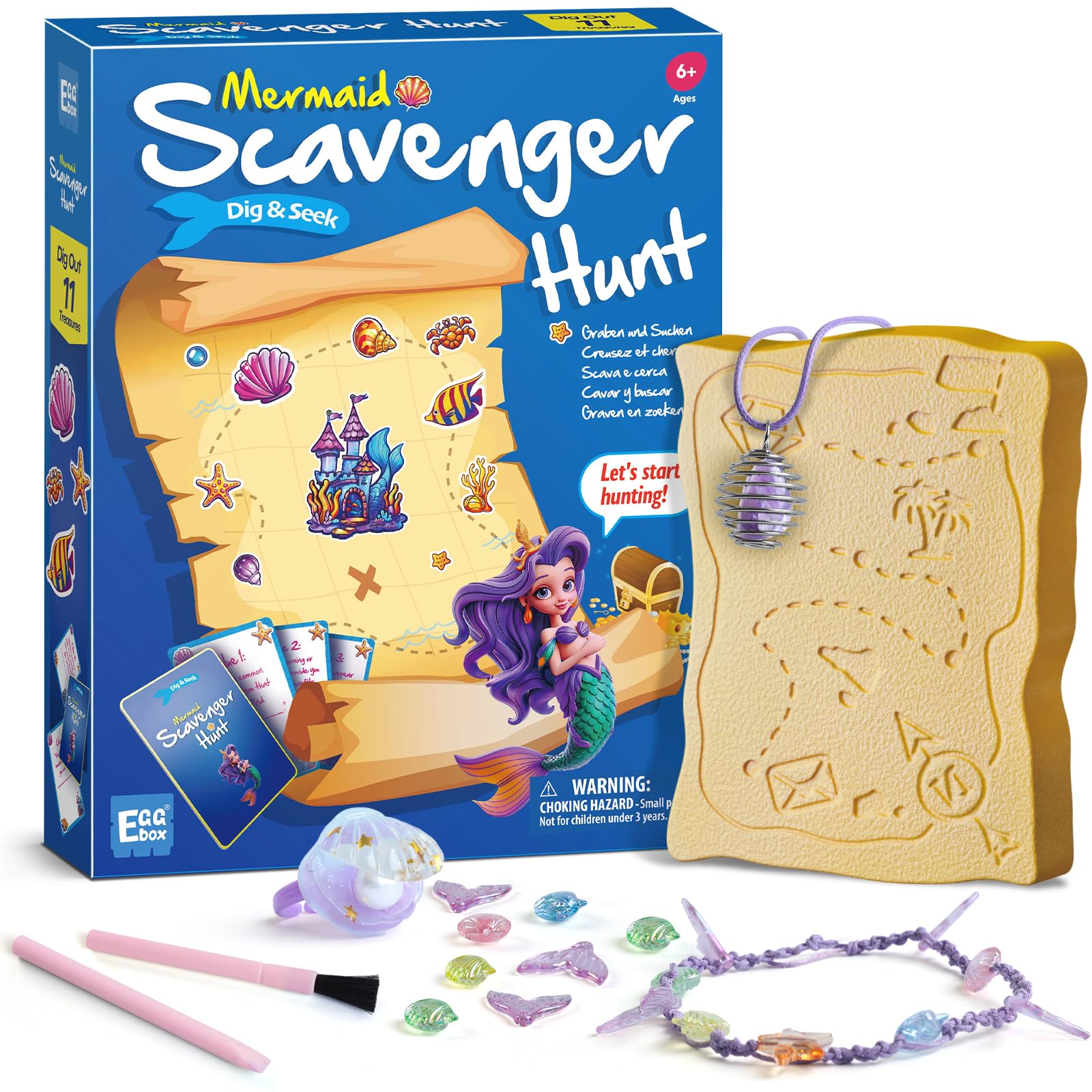 Eggbox Mermaid Toys Dig Kit - Dig Out Mermaid & Charms and Make Your Own Bracelet, Necklace and Ring - with a Fun Seek Game - Gifts for Boy Girls Age 6 7 8 9 10 11 12 Years Old