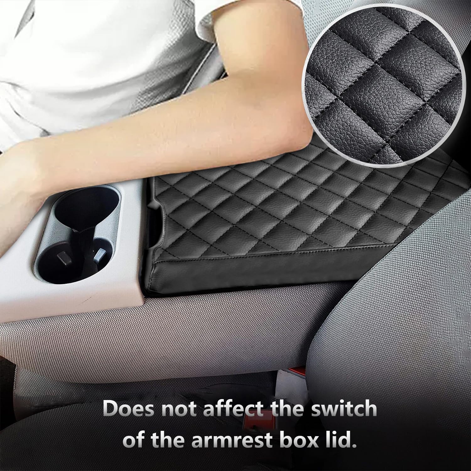 Carbon Fiber Leather Armrest Cover For Ford F150 2015-2022 – Center Console Cushion Protector With Sponge Padding